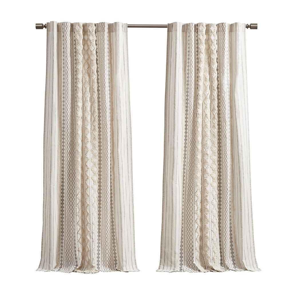 Cotton Printed Chenille Stripe Lined Curtain Panel