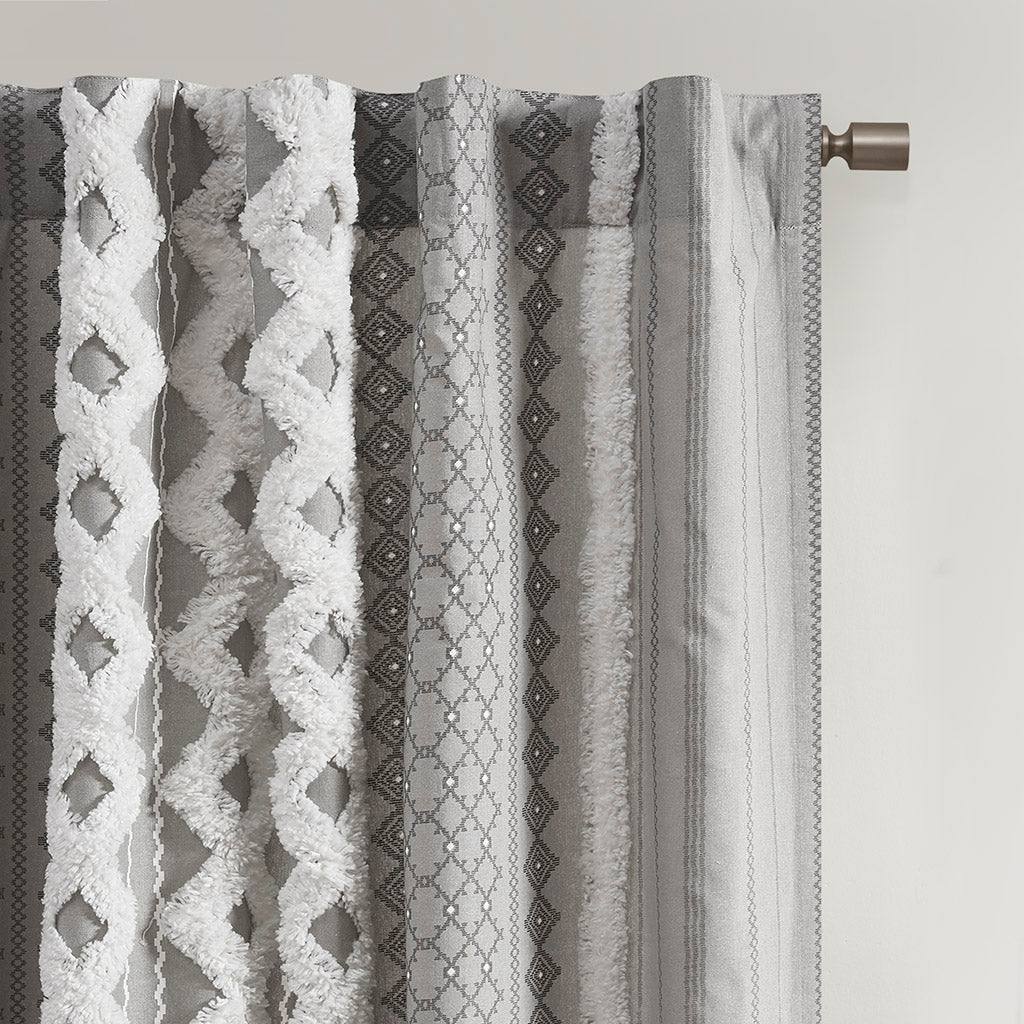 Cotton Printed Chenille Stripe Lined Curtain Panel