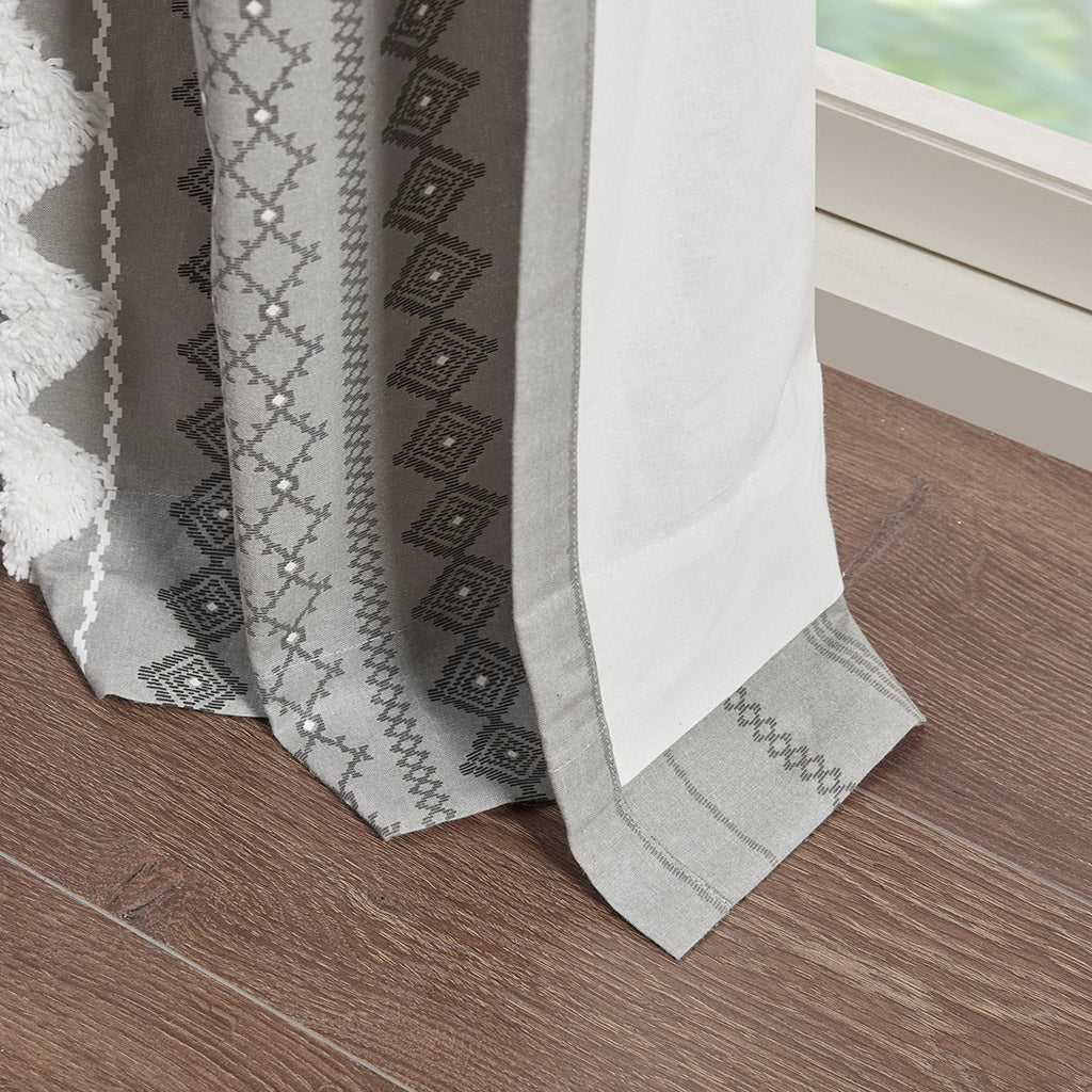 Cotton Printed Chenille Stripe Lined Curtain Panel
