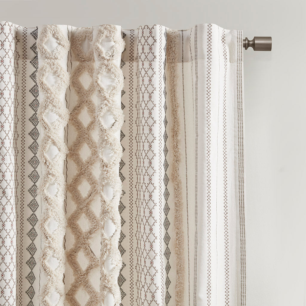 Cotton Printed Chenille Stripe Lined Curtain Panel