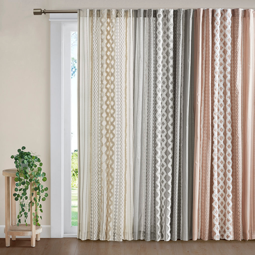 Cotton Printed Chenille Stripe Lined Curtain Panel