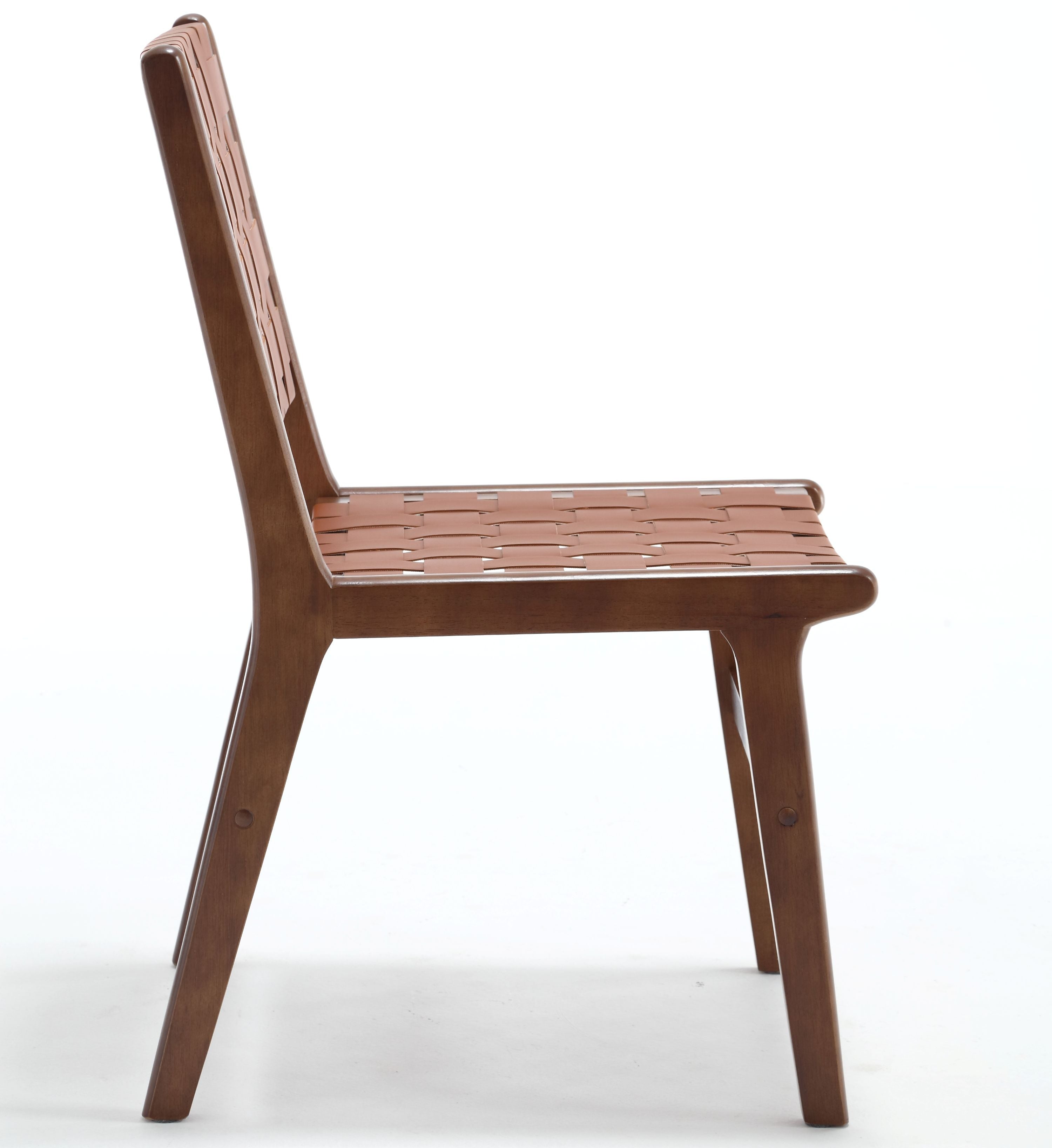 Woven Saddle Faux Leather Dining Chair with Solid Wood Frame