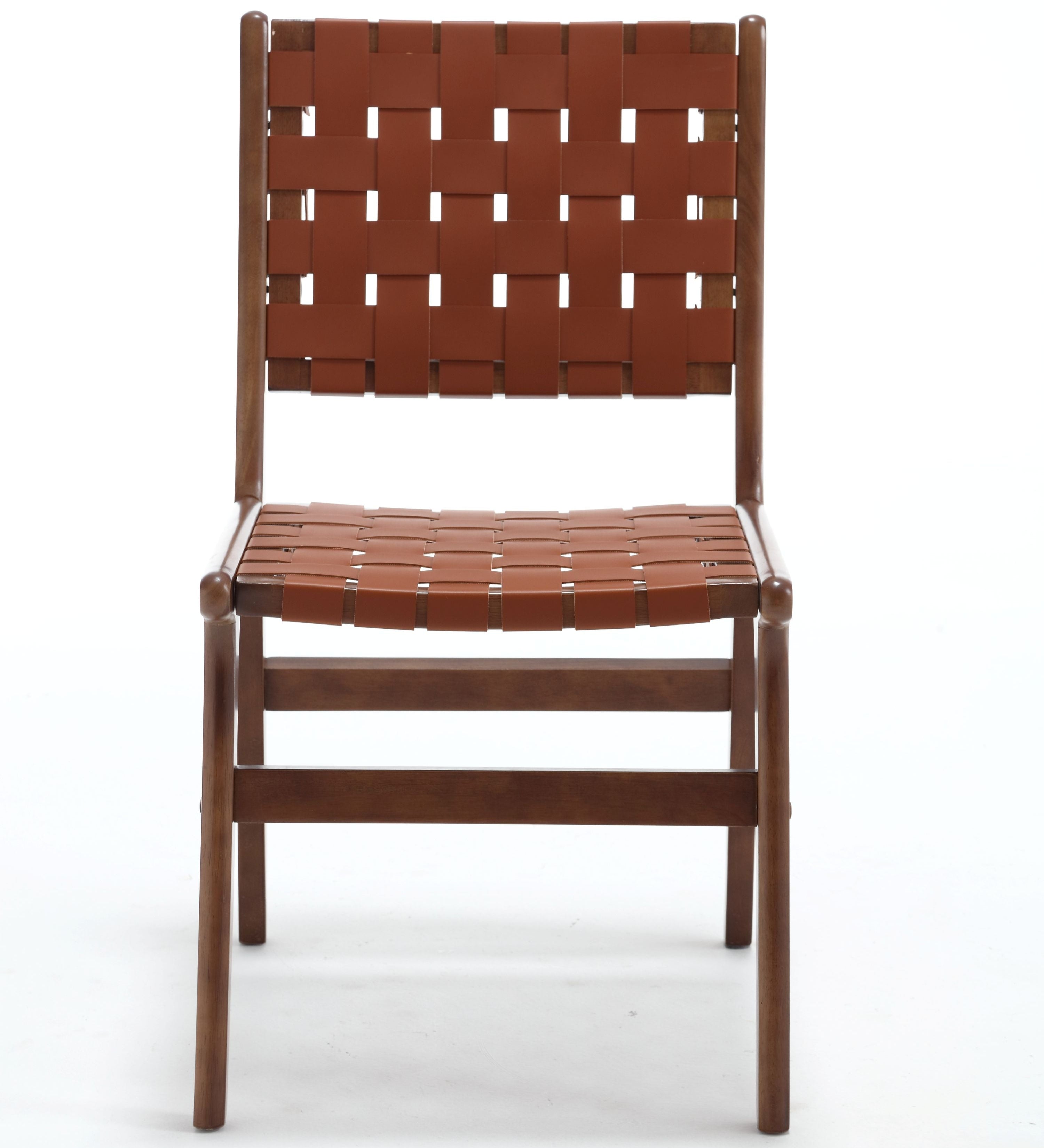 Woven Saddle Faux Leather Dining Chair with Solid Wood Frame