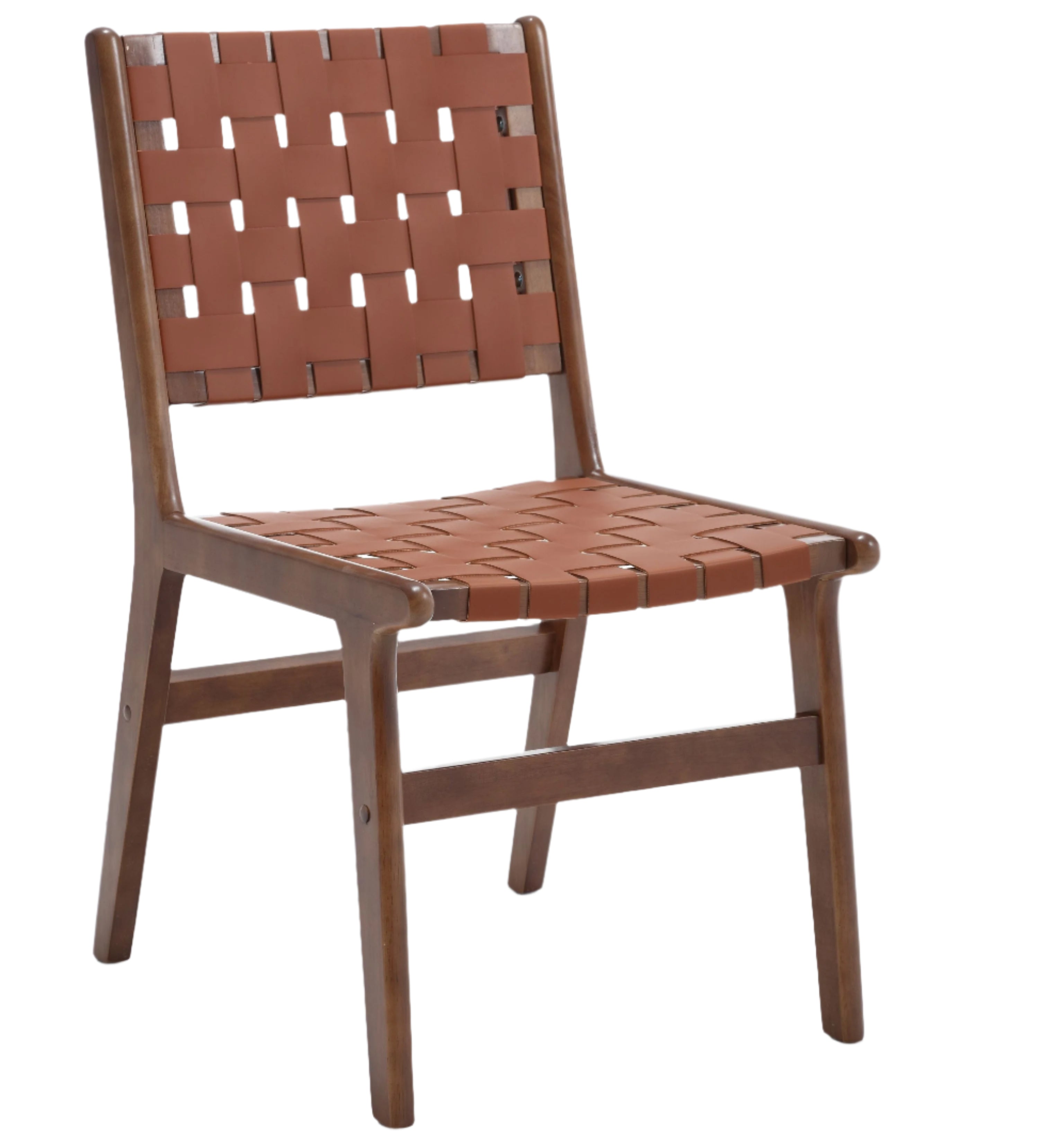 Woven Saddle Faux Leather Dining Chair with Solid Wood Frame