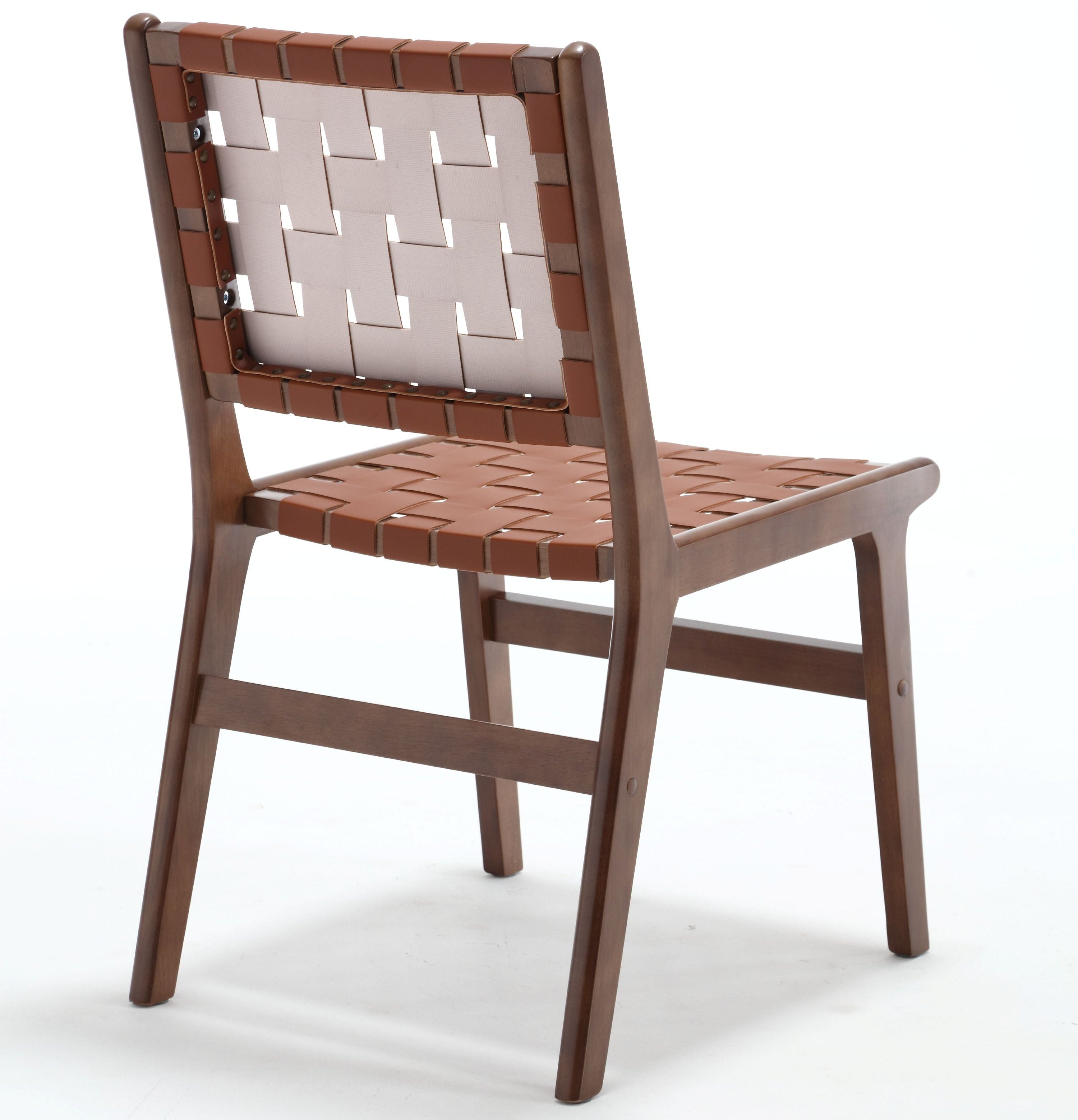 Woven Saddle Faux Leather Dining Chair with Solid Wood Frame