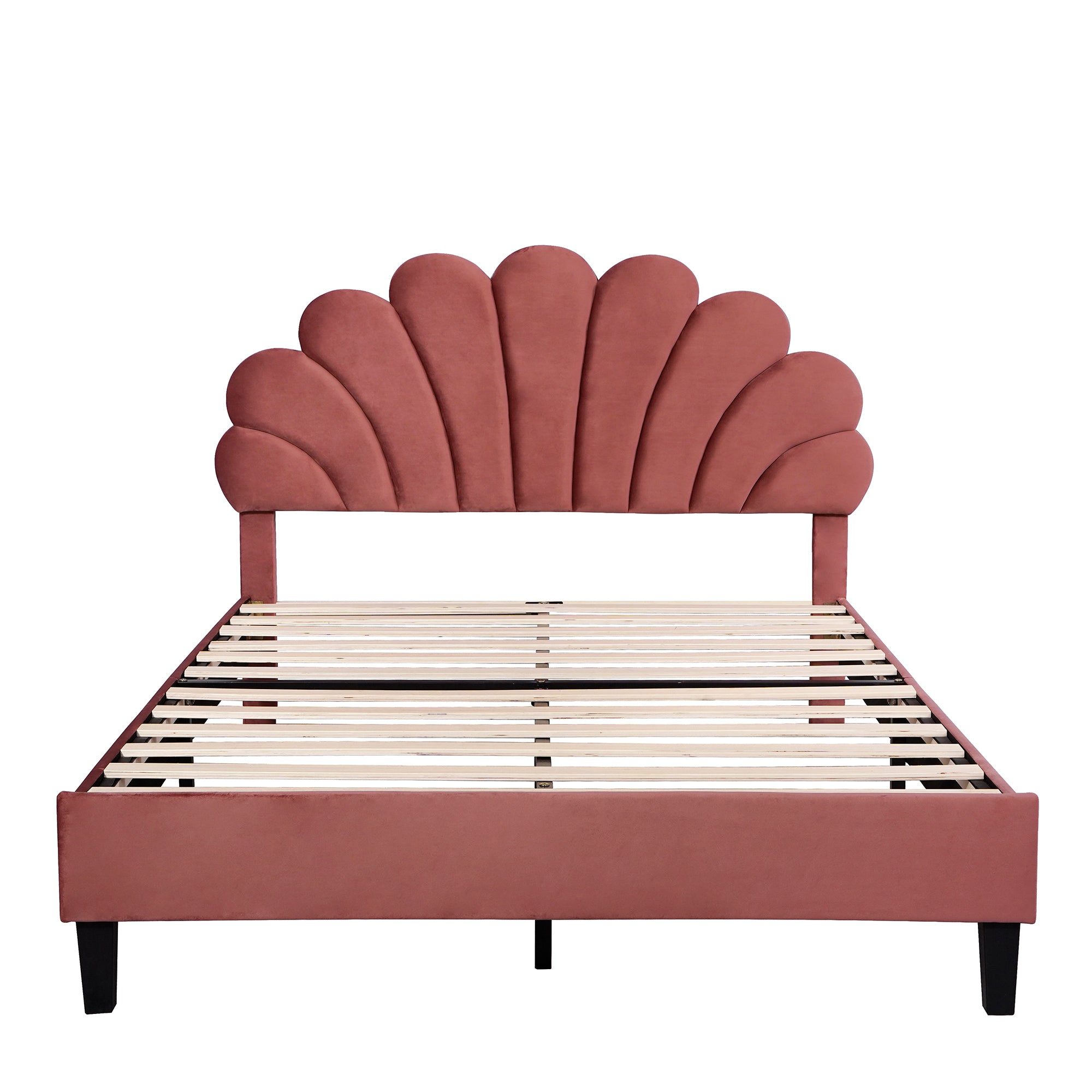 Flower Pattern Velvet Upholstered Bed