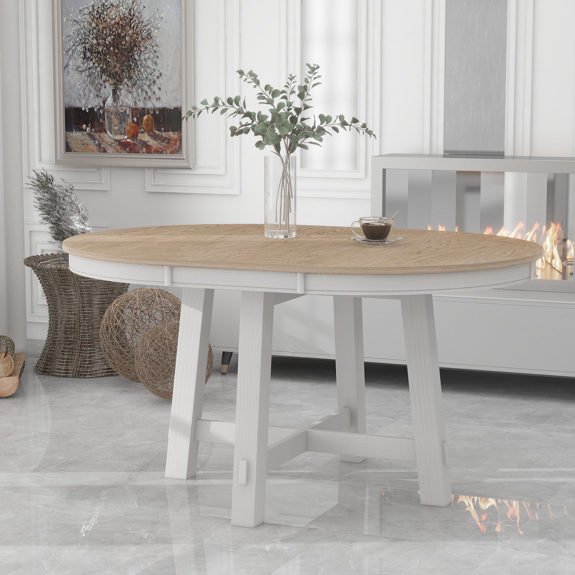Gia Farmhouse Round Extendable Dining Table with 16" Leaf