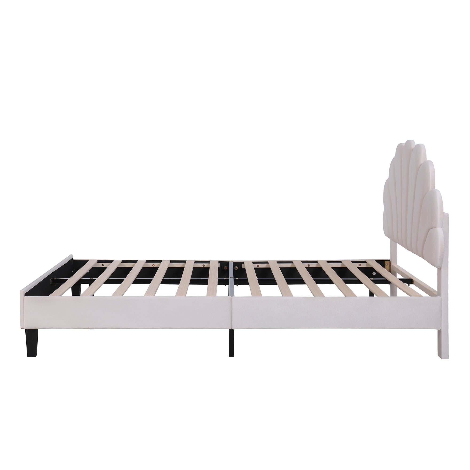 Flower Pattern Velvet Upholstered Bed