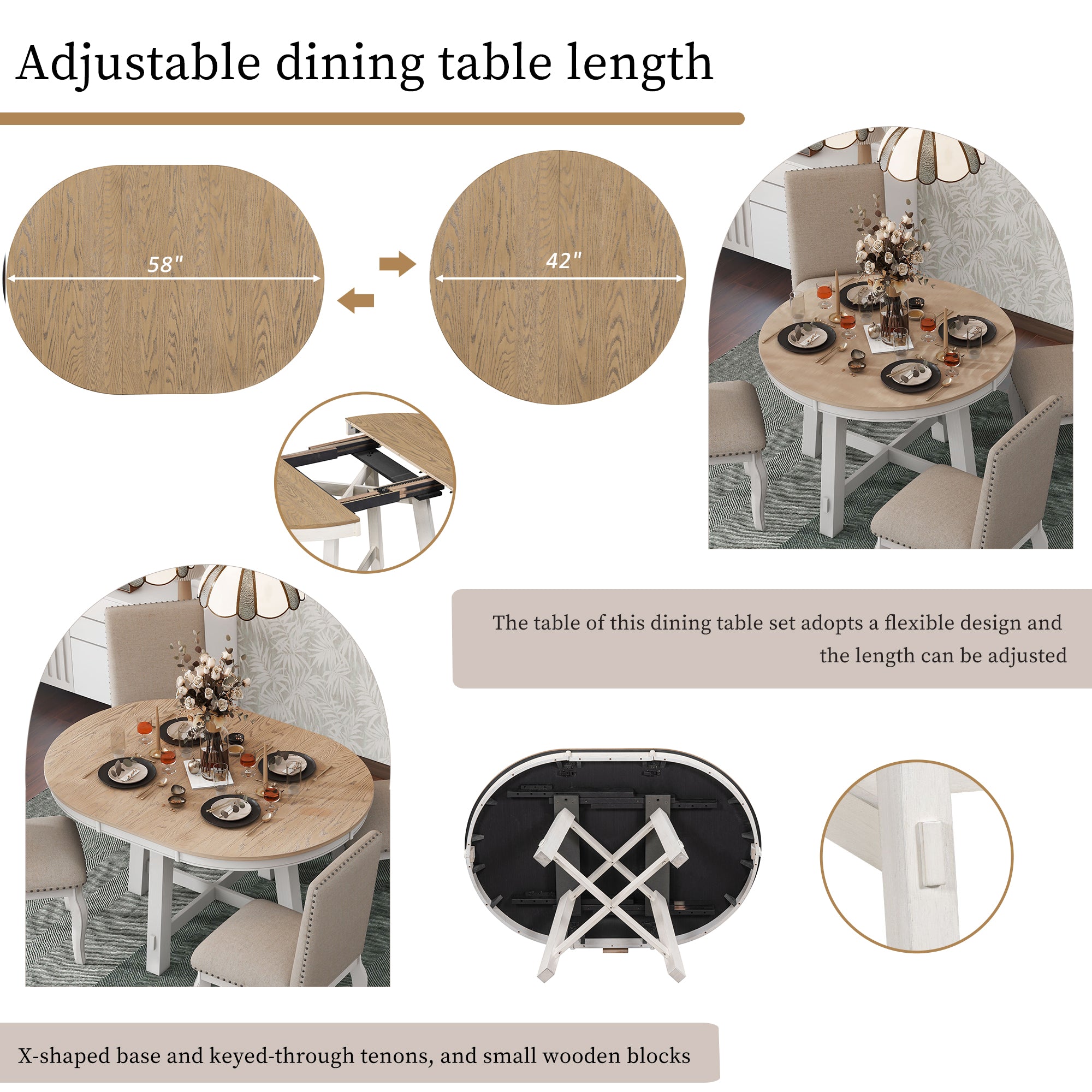 Gia Farmhouse Round Extendable Dining Table with 16" Leaf