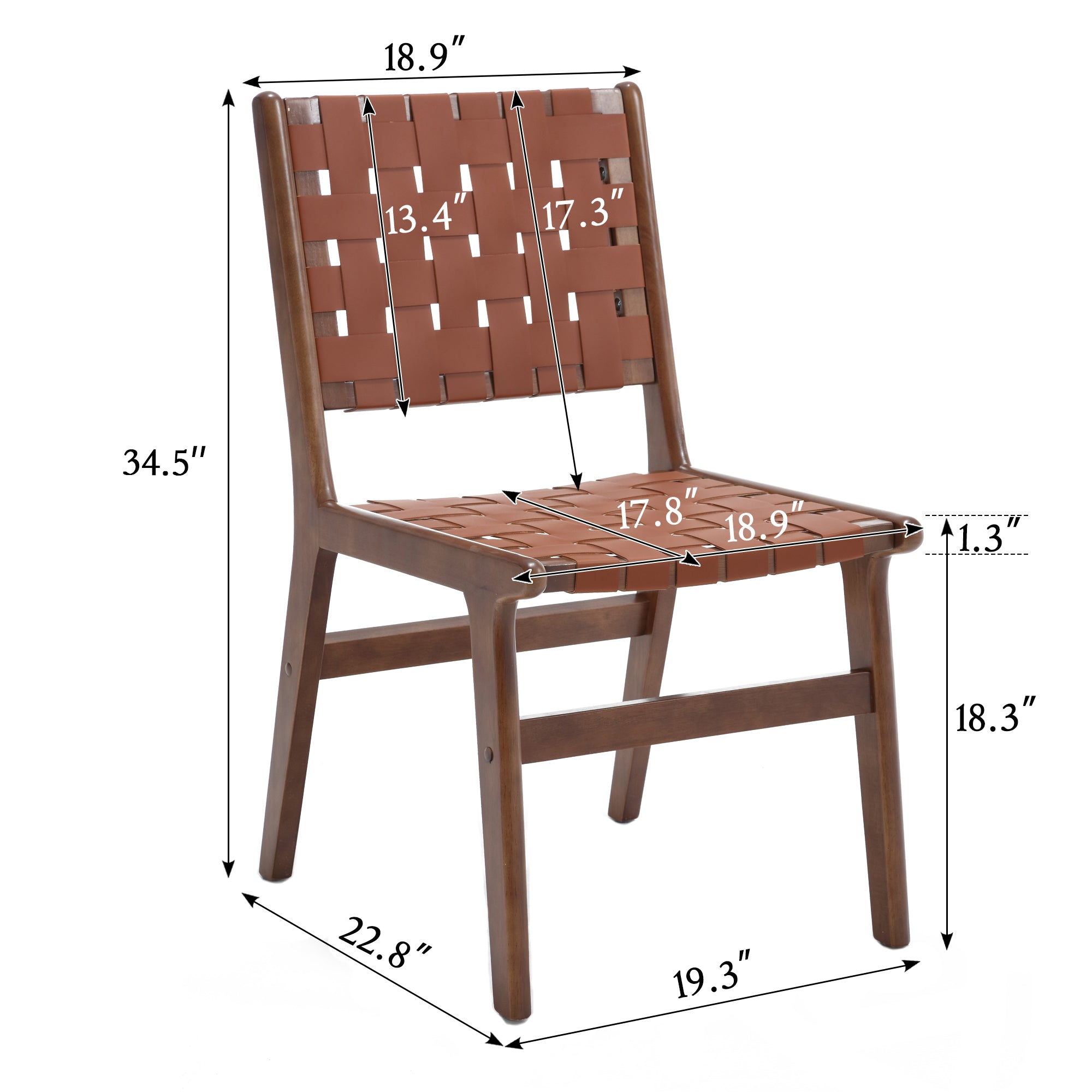 Woven Saddle Faux Leather Dining Chair with Solid Wood Frame