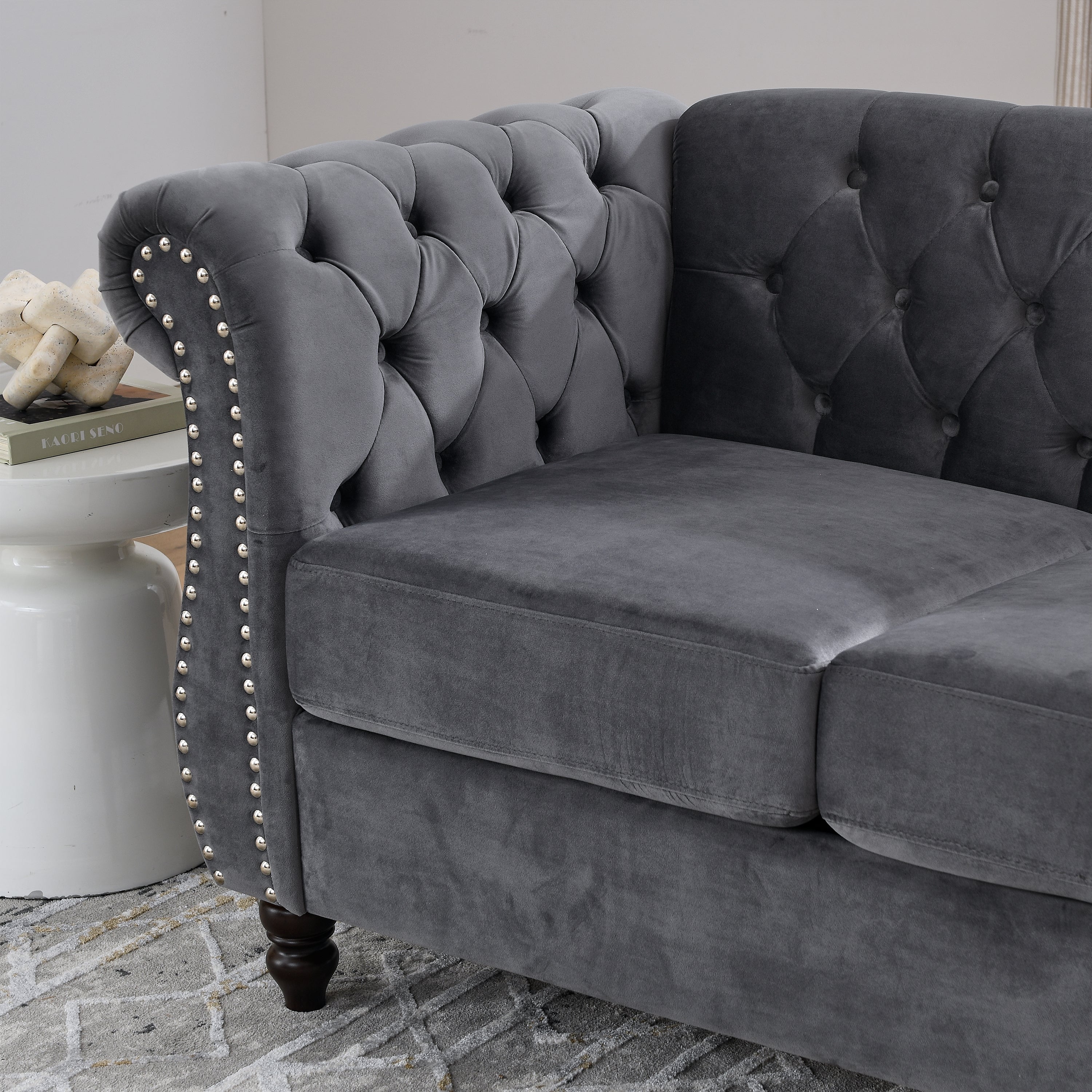 Nailhead Velvet Chesterfield Loveseat