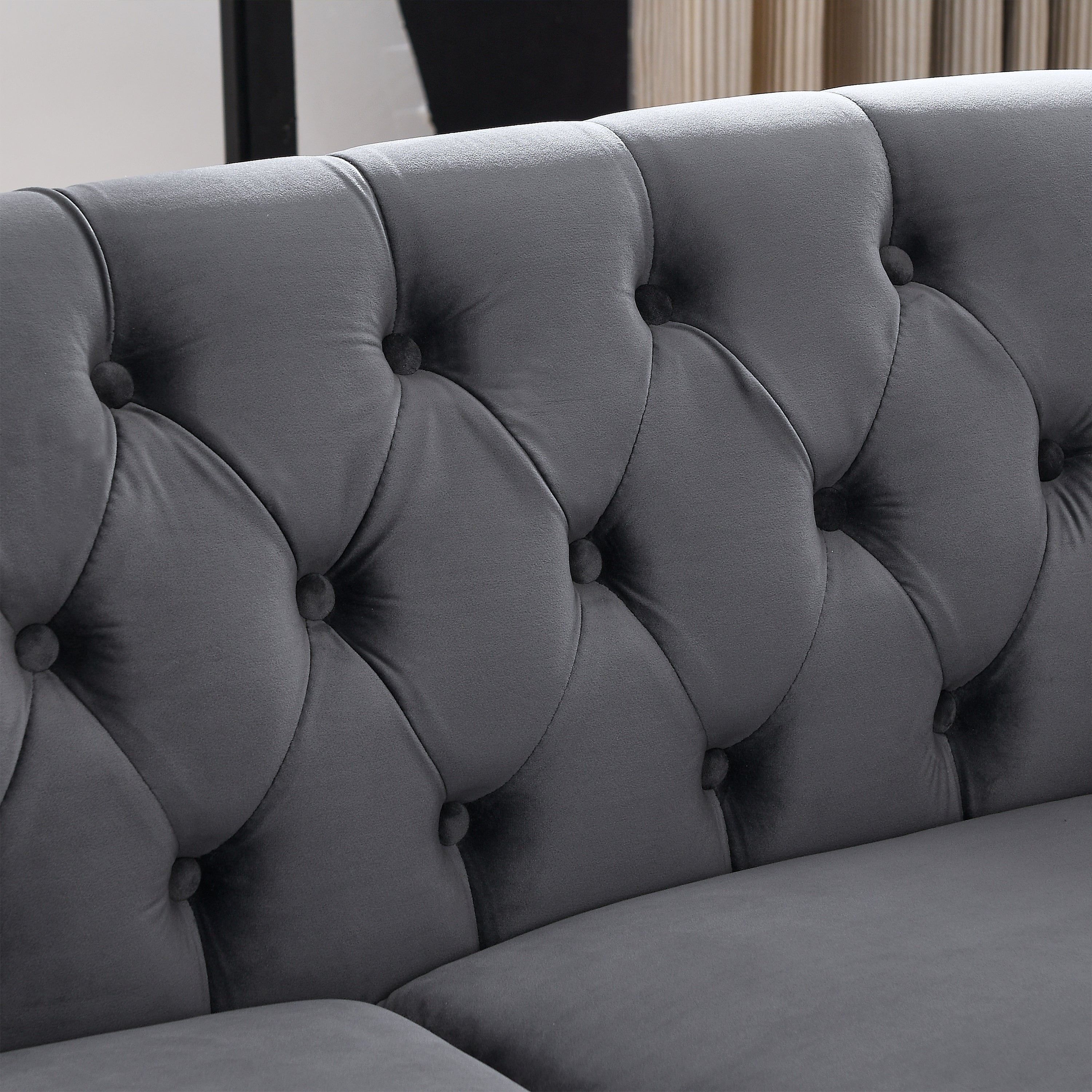 Nailhead Velvet Chesterfield Loveseat