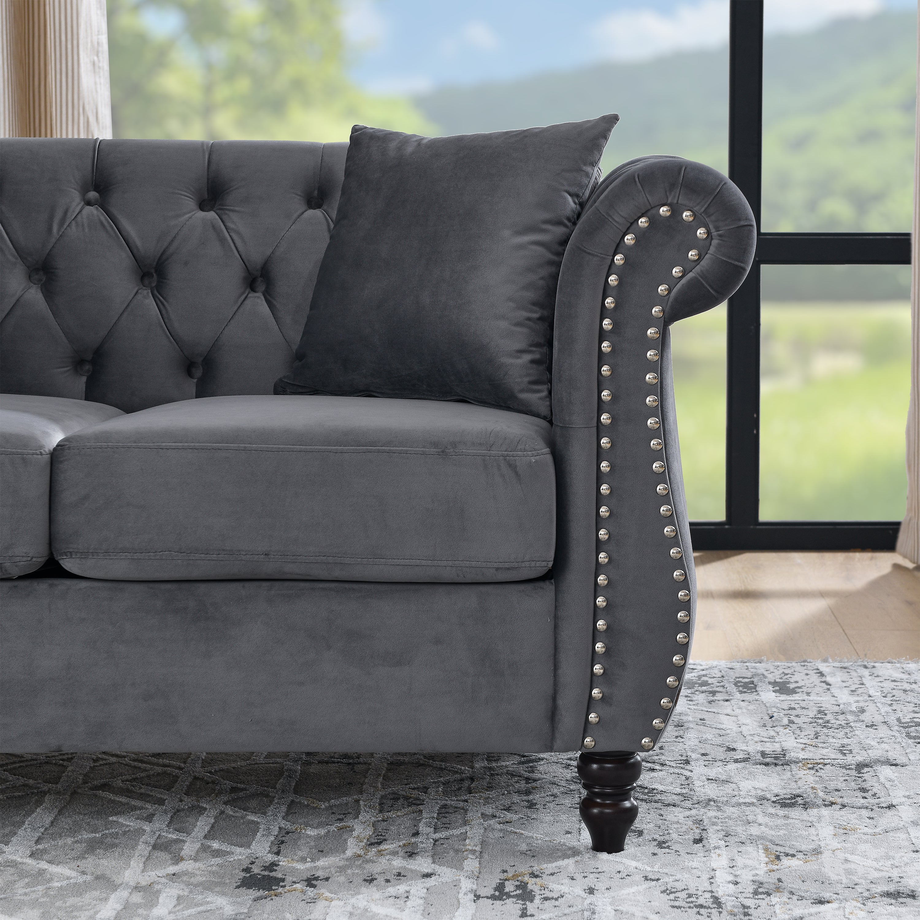 Nailhead Velvet Chesterfield Loveseat