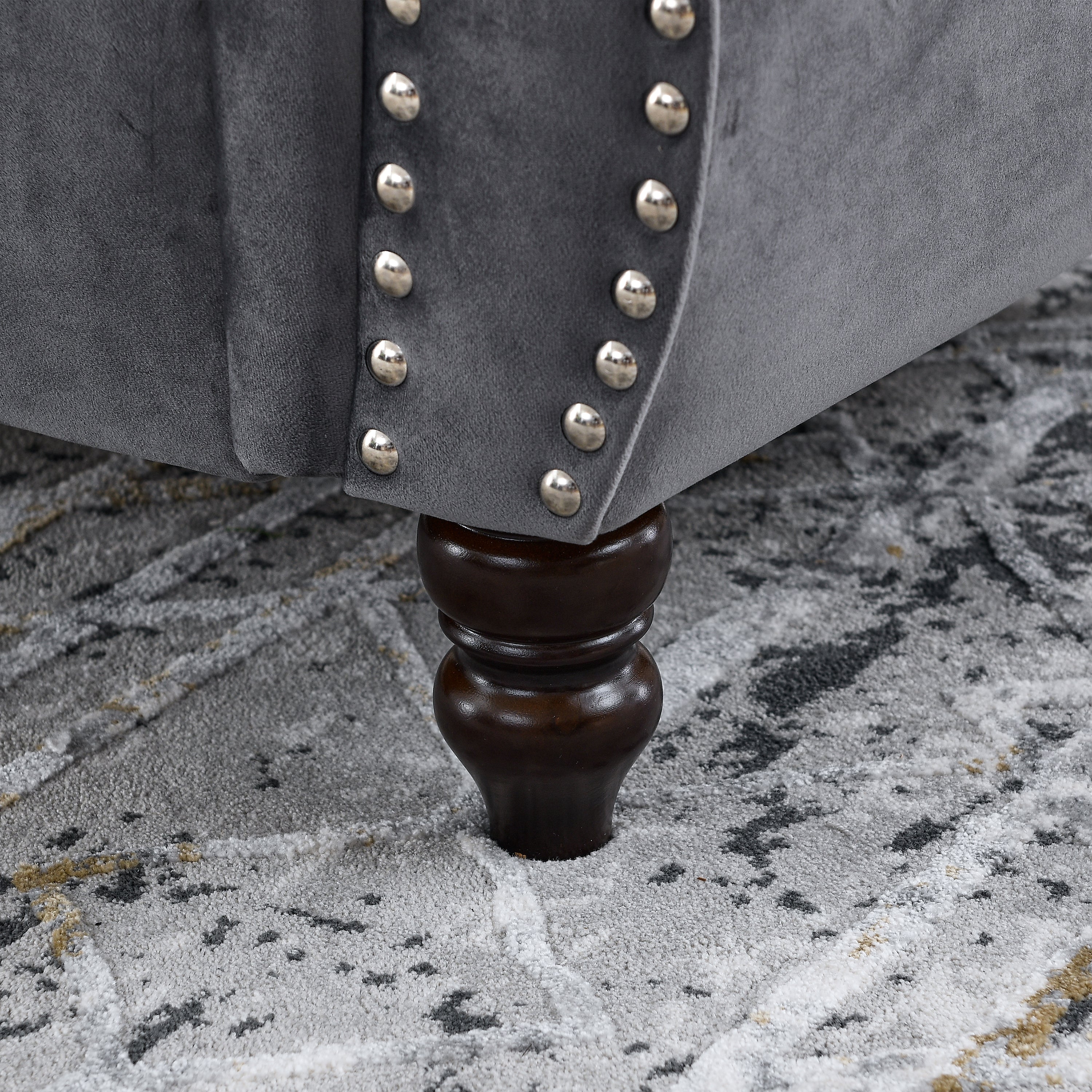 Nailhead Velvet Chesterfield 3-Seater Sofa