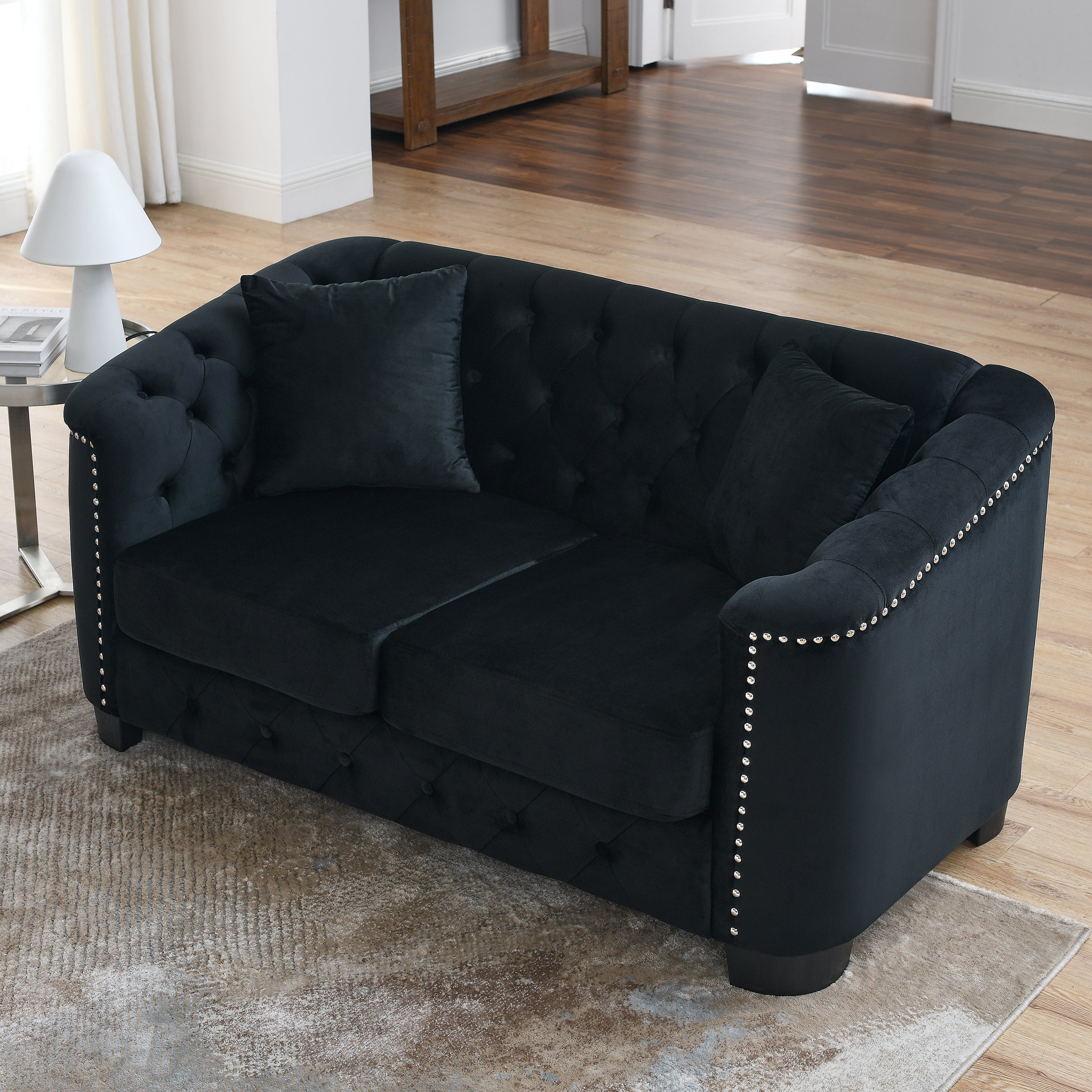 Chesterfield Modern Nailhead Tufted Velvet 2-Seater Sofa