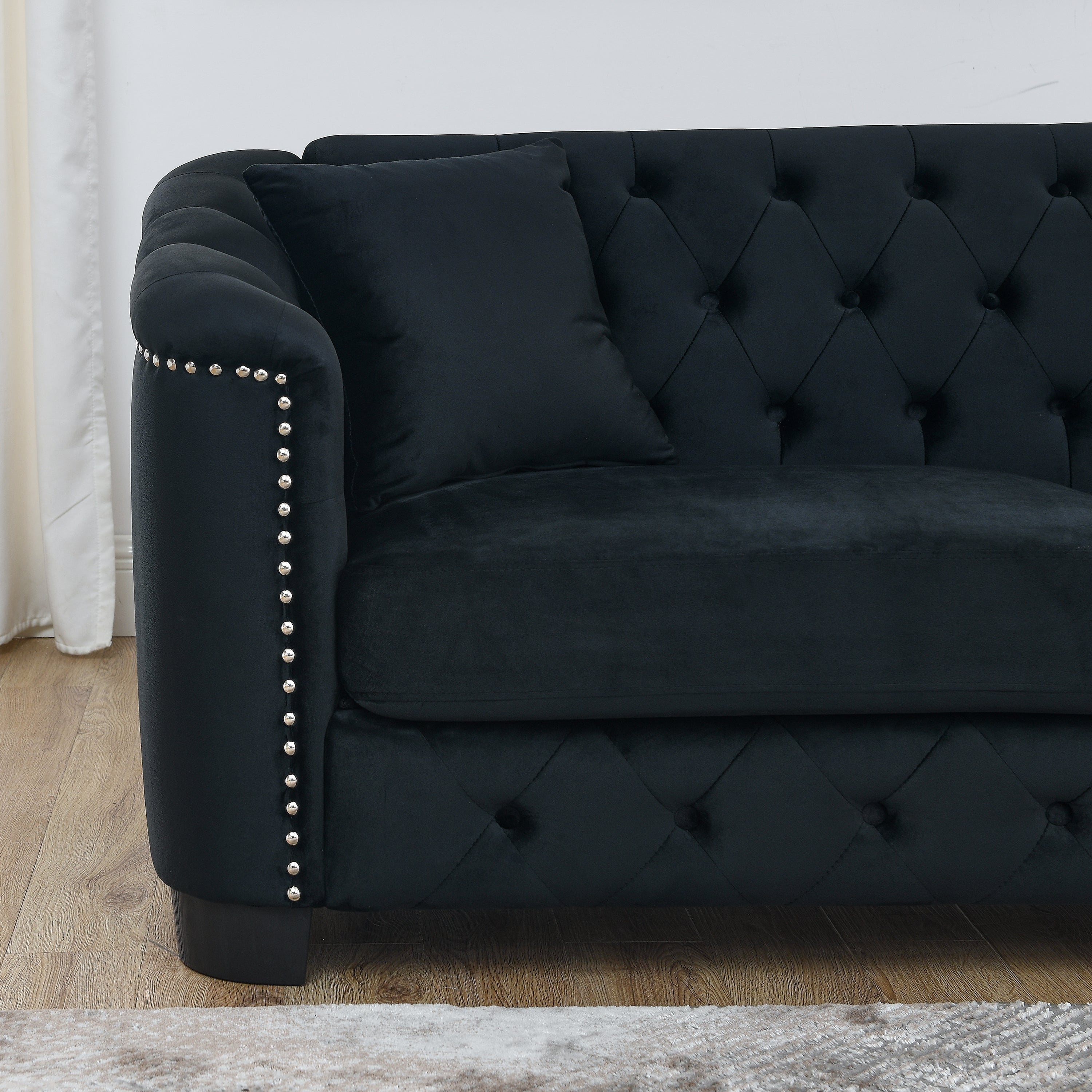 Chesterfield Modern Nailhead Tufted Velvet 2-Seater Sofa