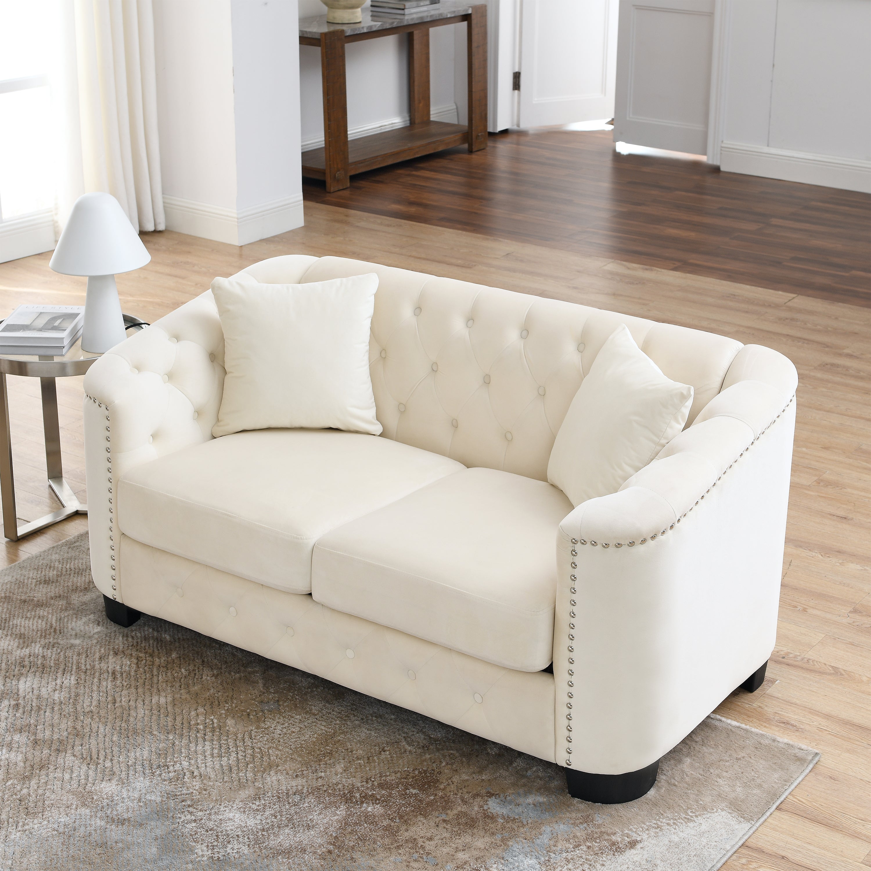 Chesterfield Modern Nailhead Tufted Velvet 2-Seater Sofa