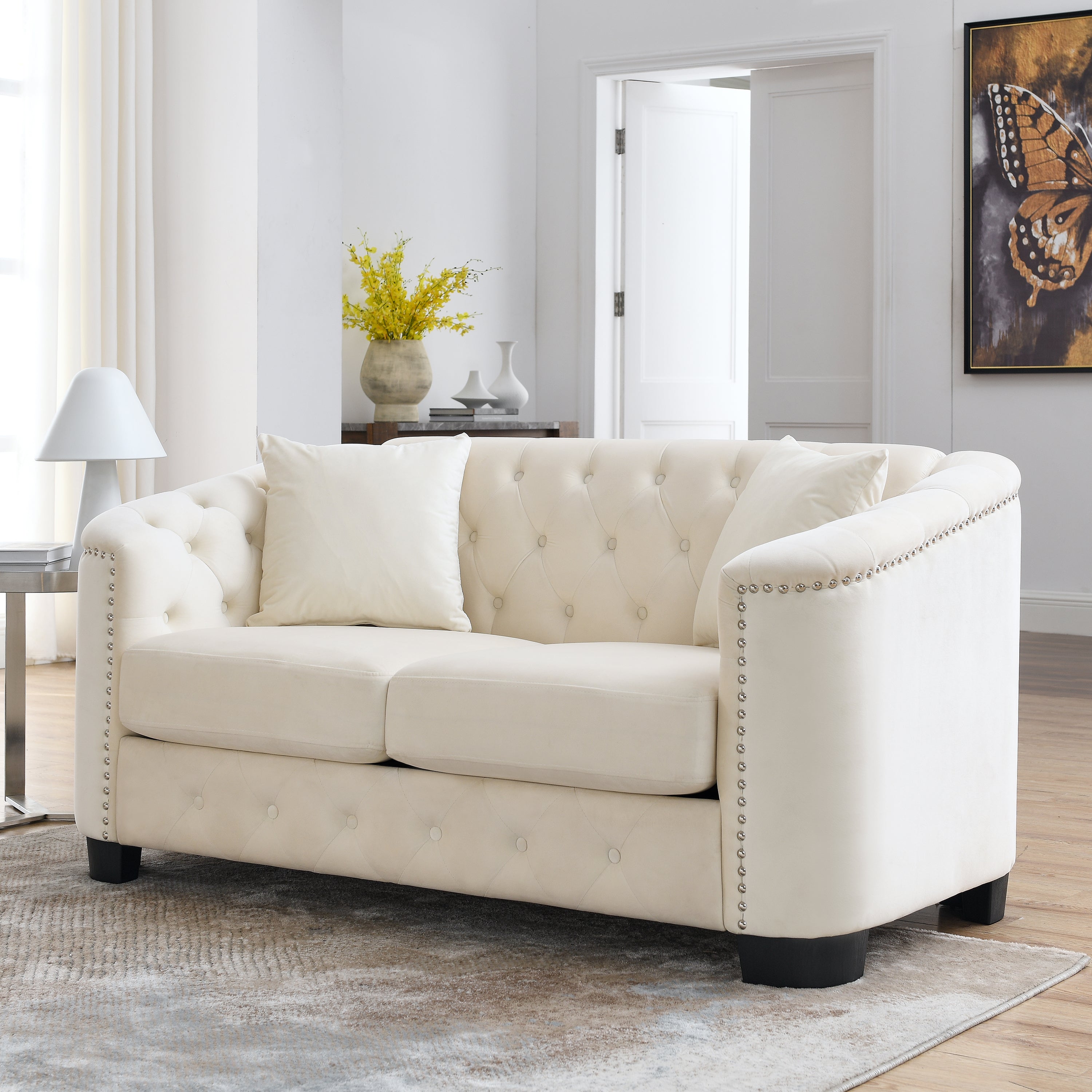 Chesterfield Modern Nailhead Tufted Velvet 2-Seater Sofa