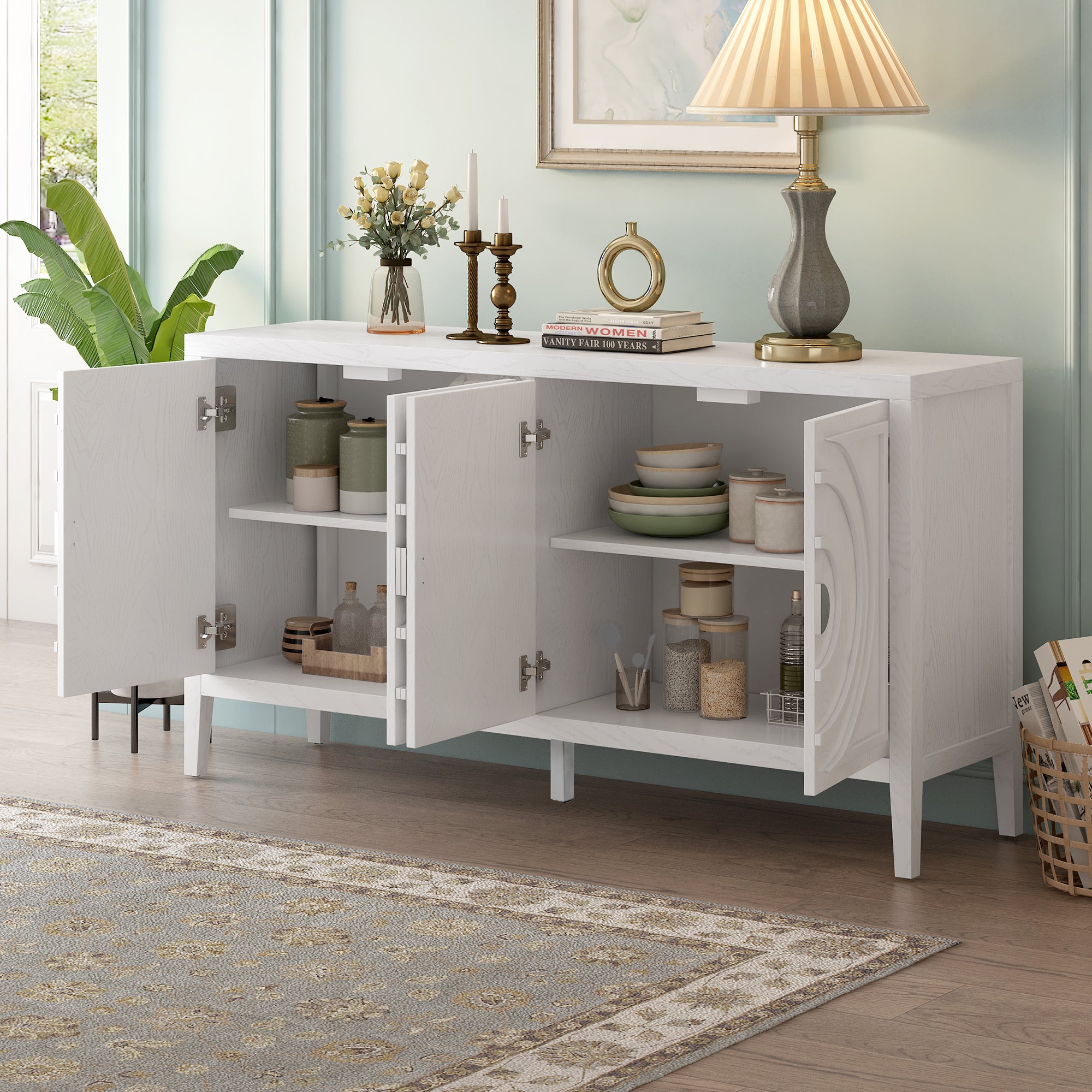 Circular Groove Design Retro Sideboard