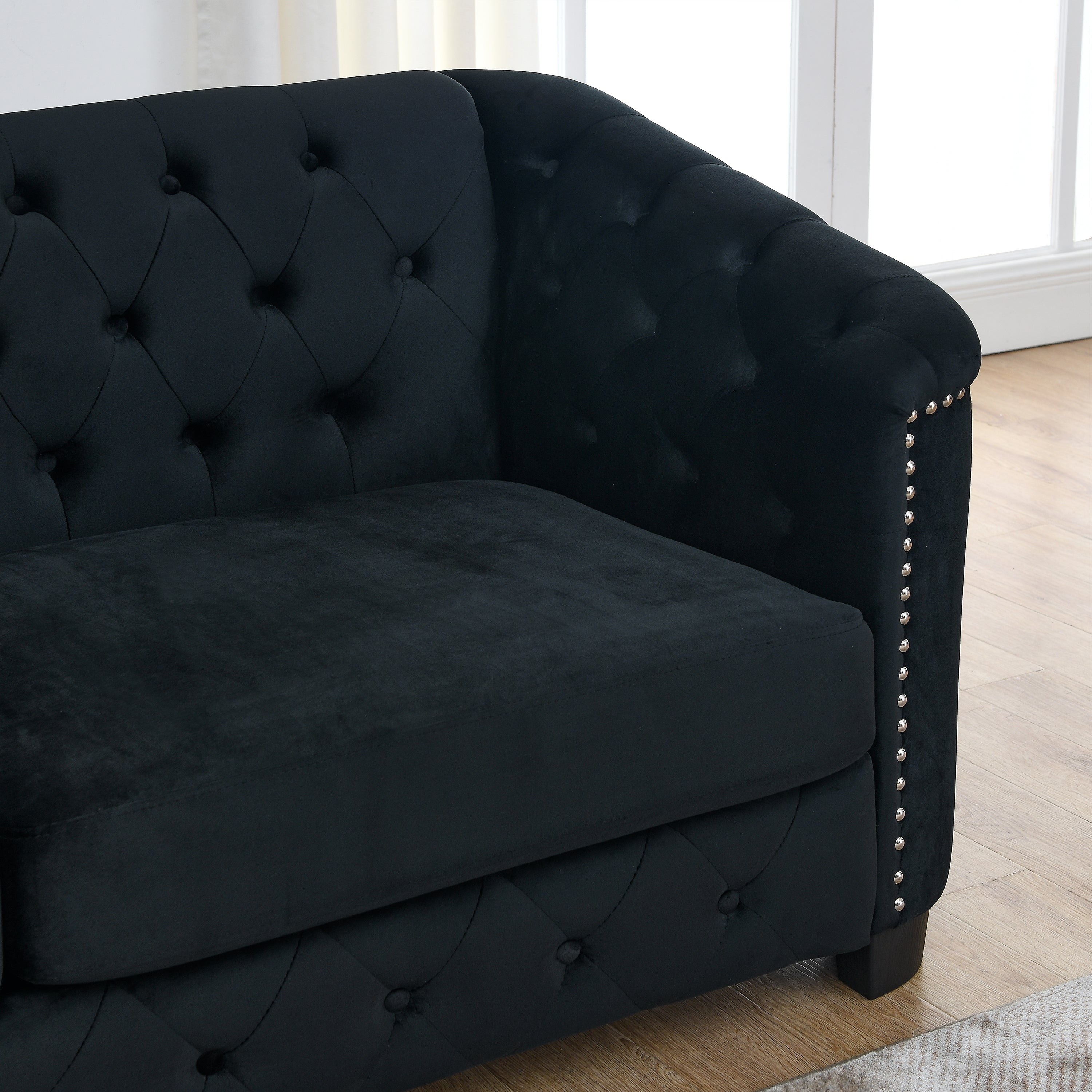 Chesterfield Modern Nailhead Tufted Velvet 2-Seater Sofa
