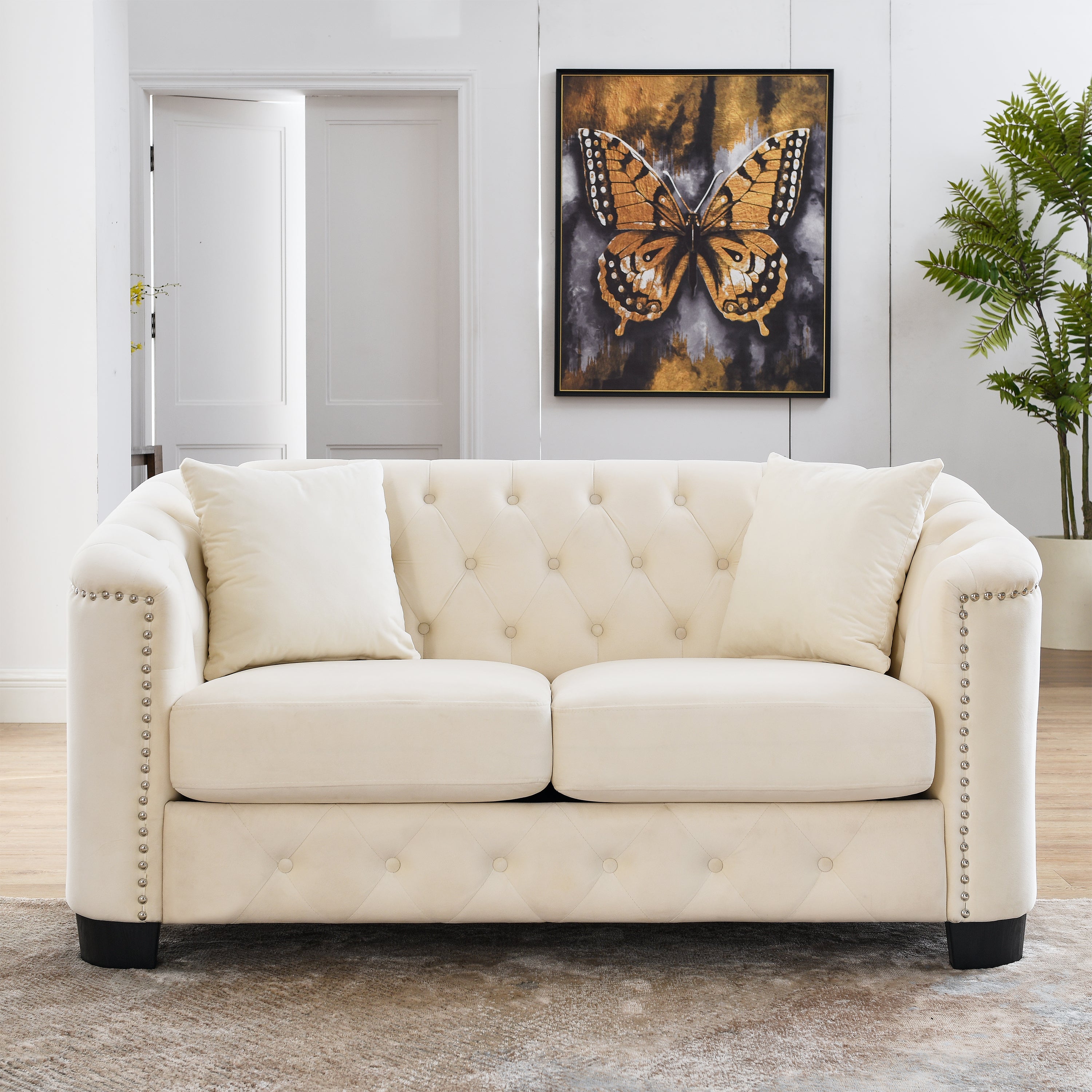 Chesterfield Modern Nailhead Tufted Velvet 2-Seater Sofa