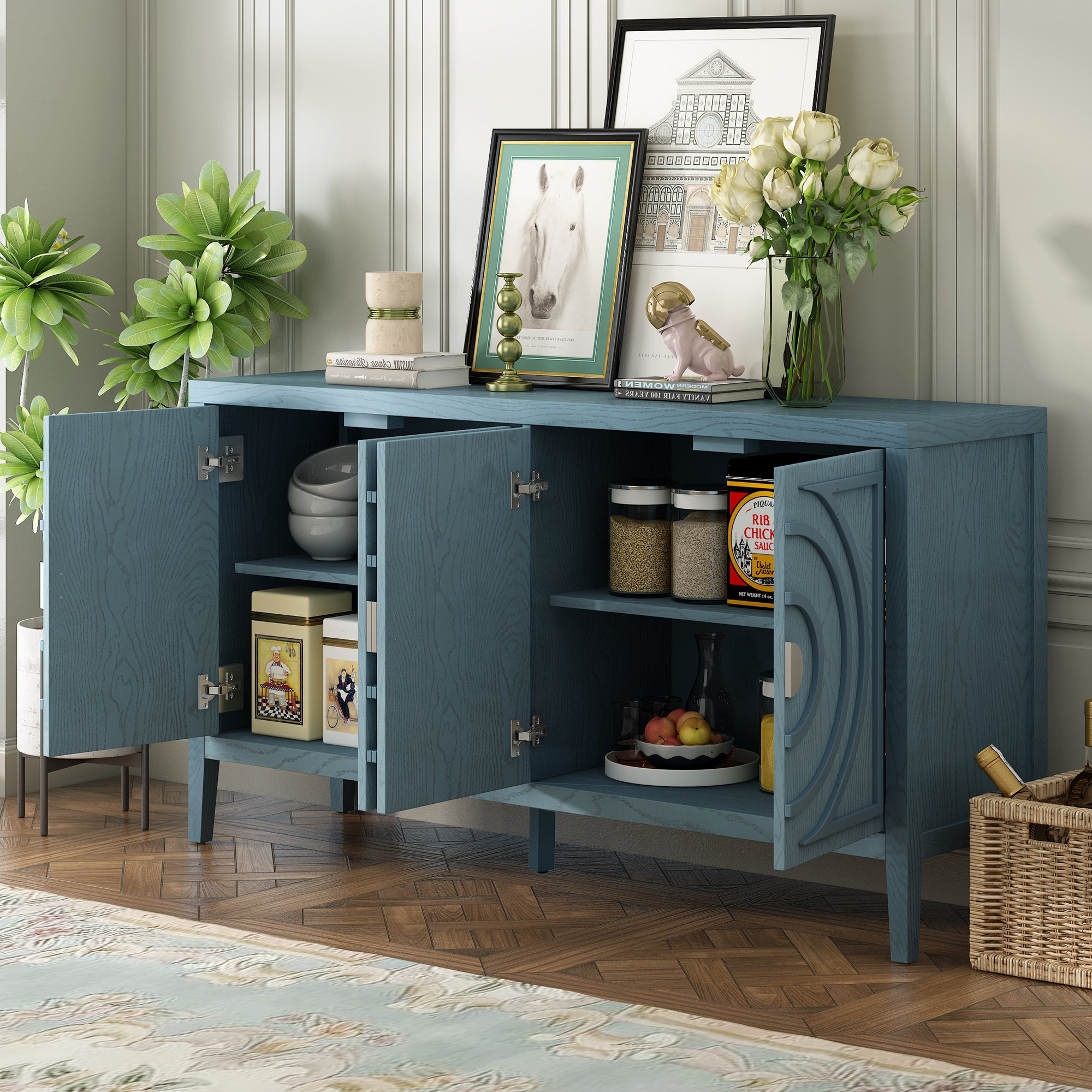 Circular Groove Design Retro Sideboard