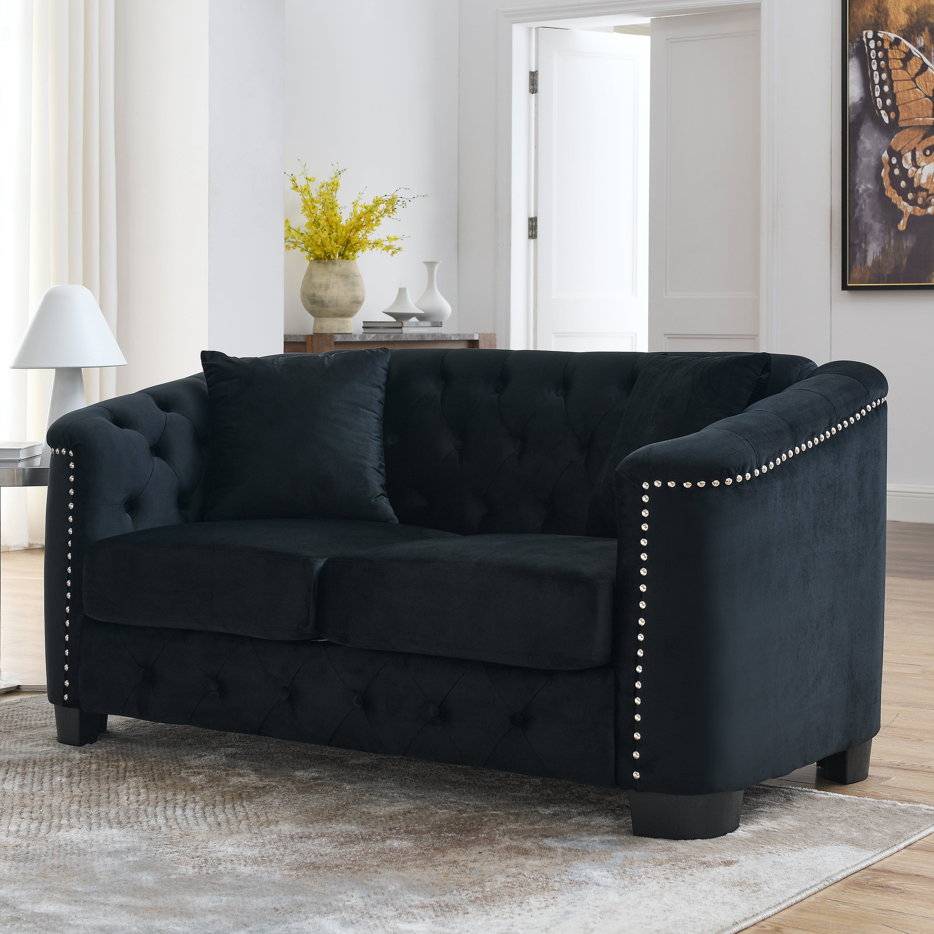 Chesterfield Modern Nailhead Tufted Velvet 2-Seater Sofa