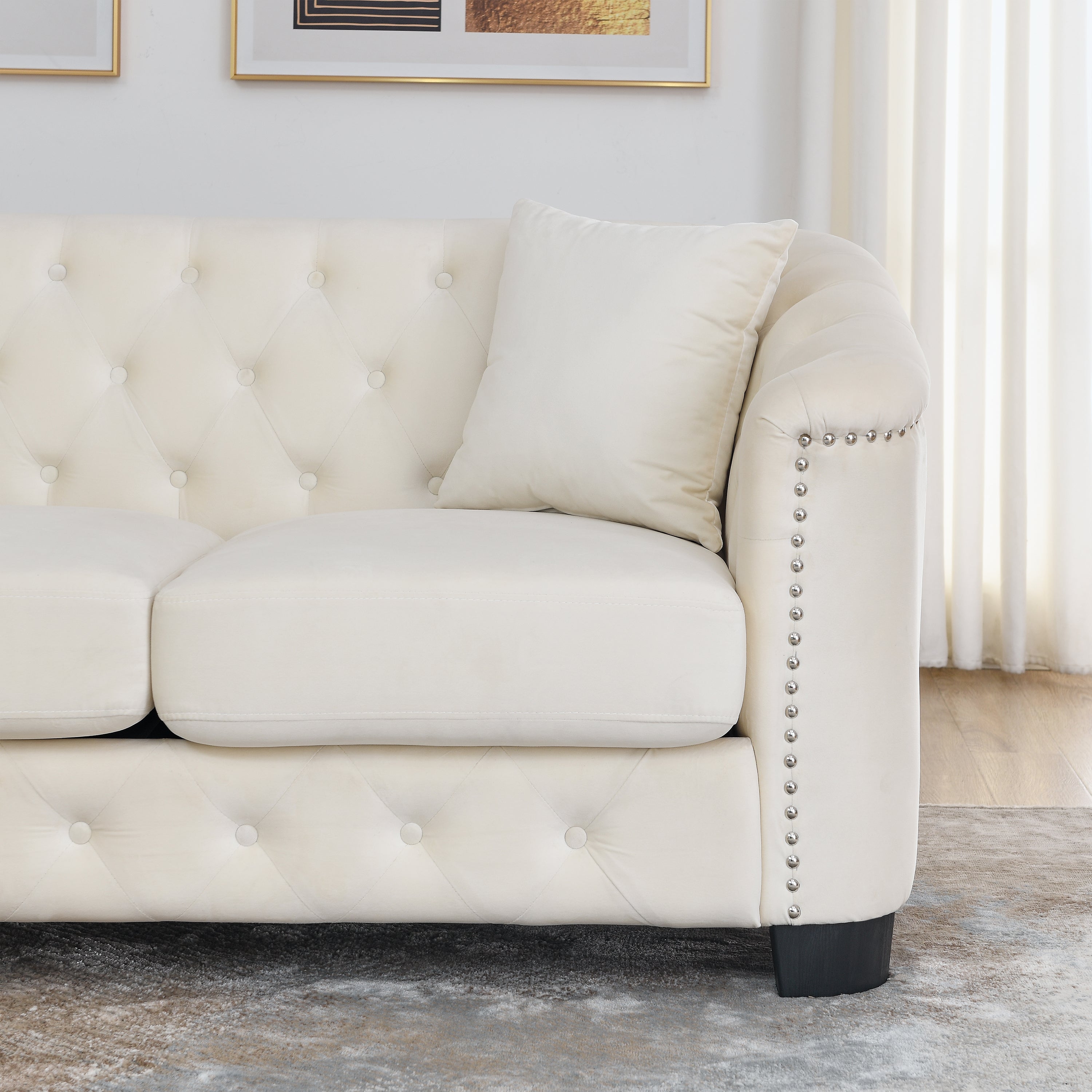 Chesterfield Modern Nailhead Tufted Velvet 2-Seater Sofa