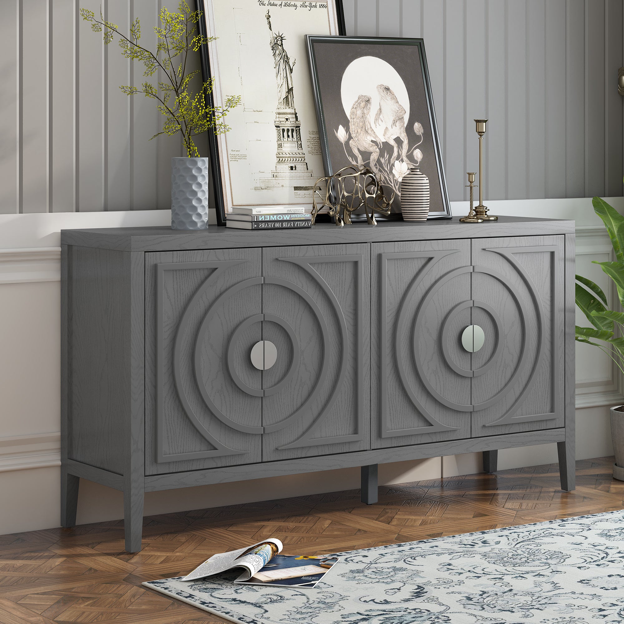 Circular Groove Design Retro Sideboard