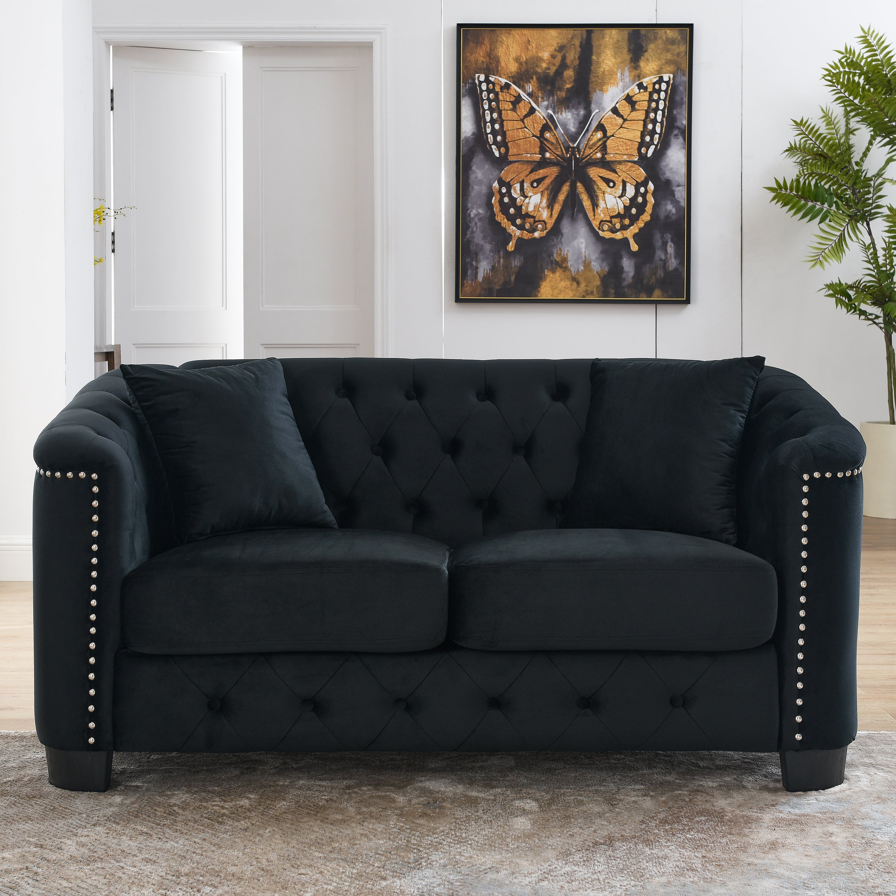 Chesterfield Modern Nailhead Tufted Velvet 2-Seater Sofa