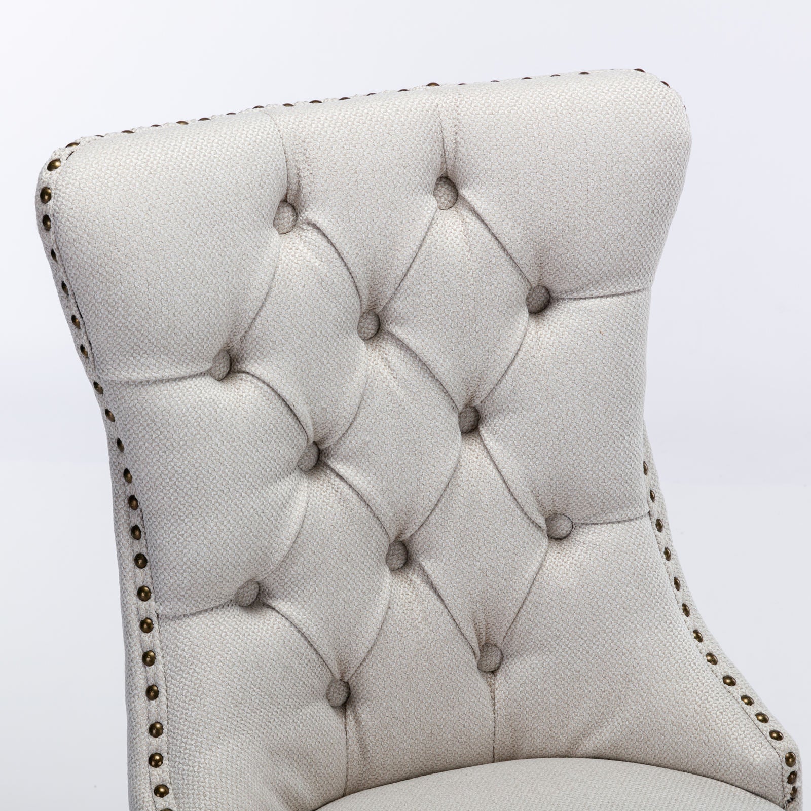 Rosewick Modern Tufted Linen Nailhead Trim Solid Wood Upholstered Dining Chair with Wood Legs, Set of 2