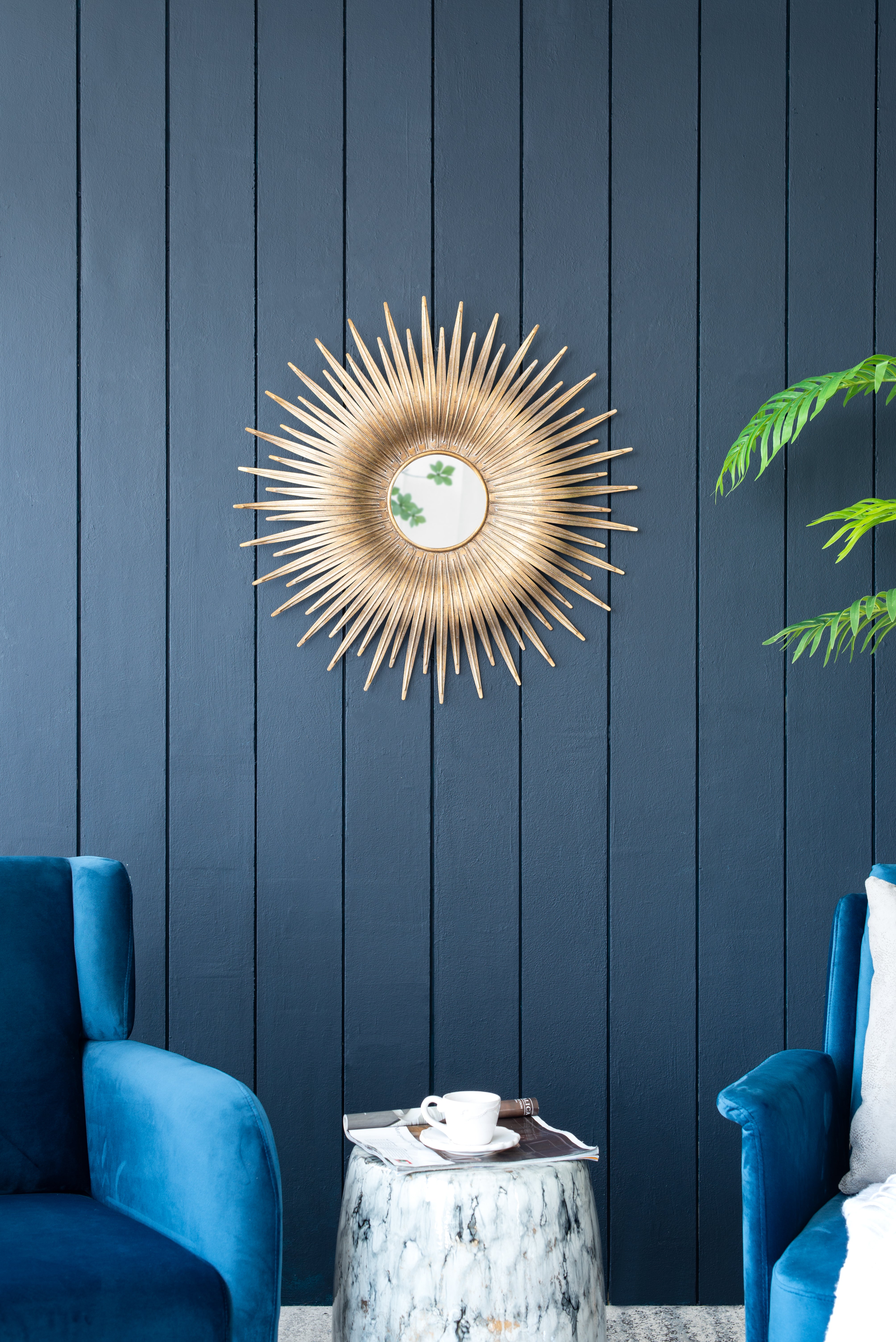 28.3' in Retro Design Gold Sunburst Metal Wall Mirror Decorative Mirror
