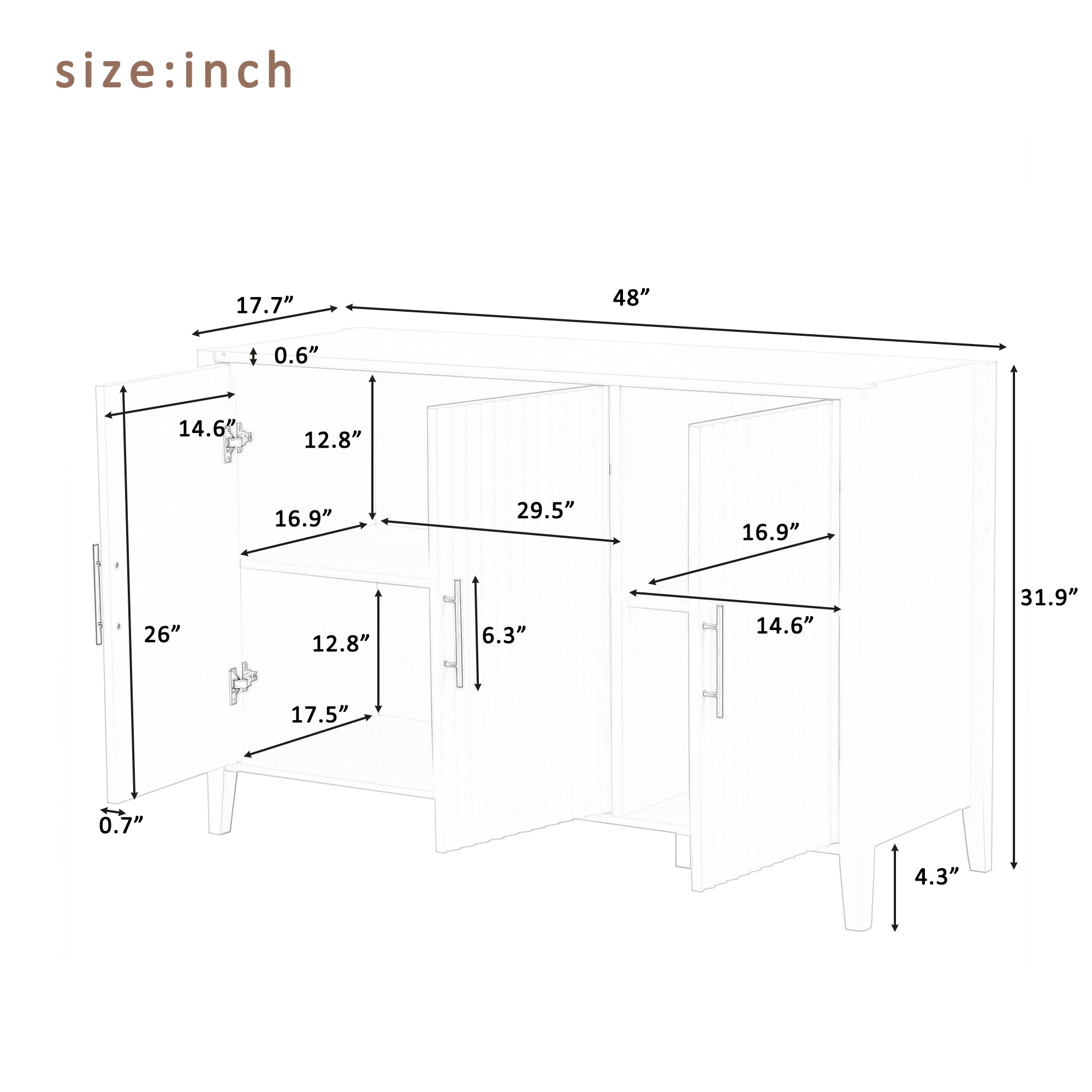 Three-Door Storage Cabinet with Metal Handles