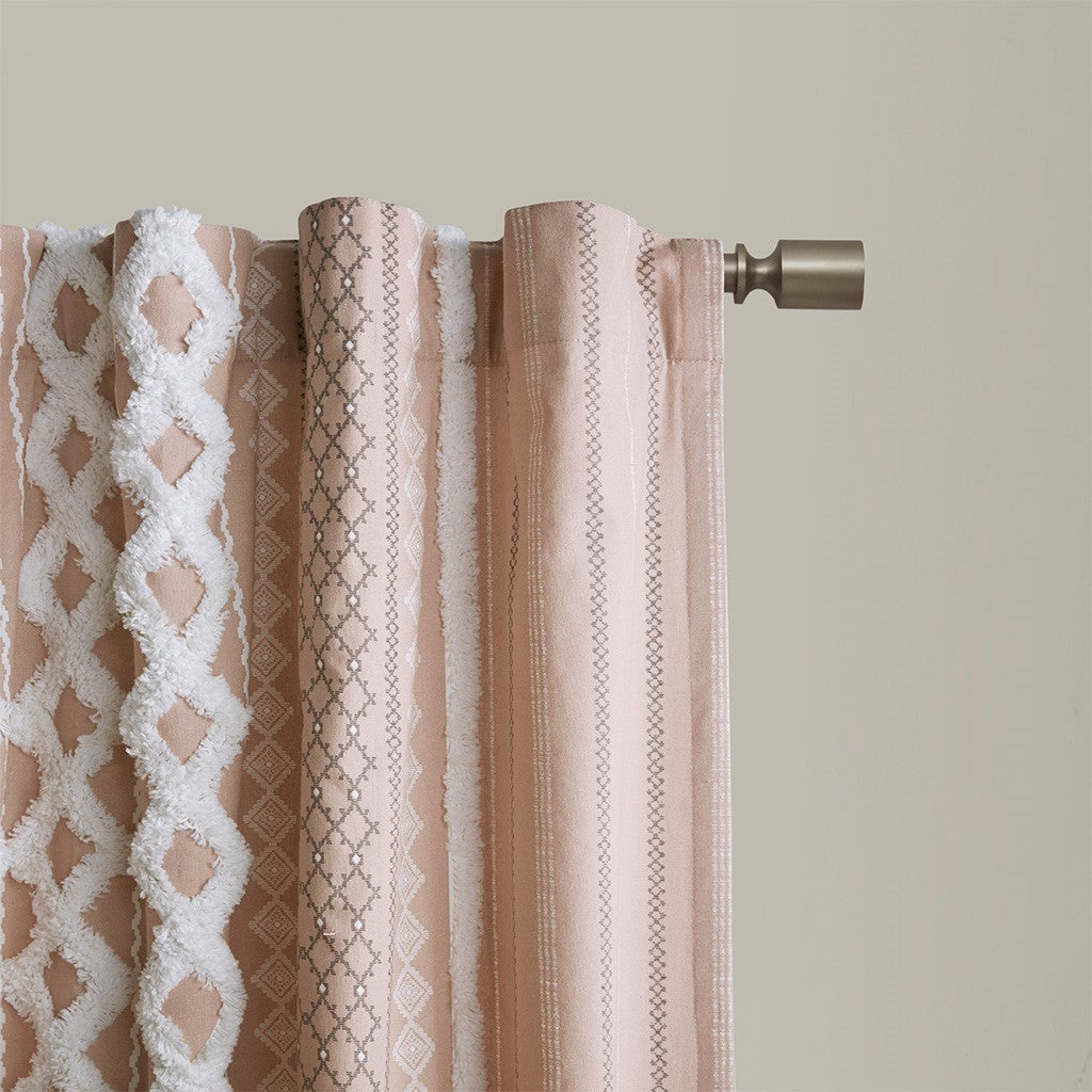 Cotton Printed Chenille Stripe Lined Curtain Panel