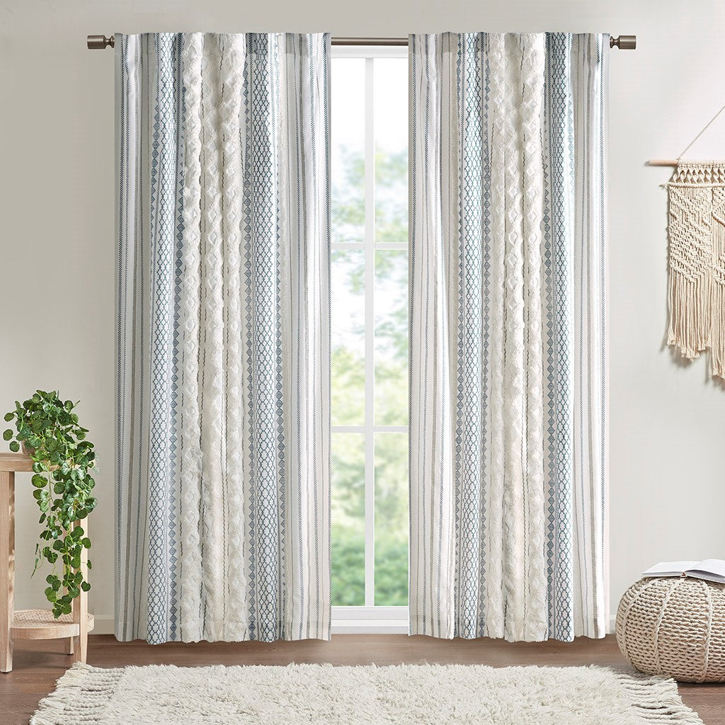 Cotton Printed Chenille Stripe Lined Curtain Panel