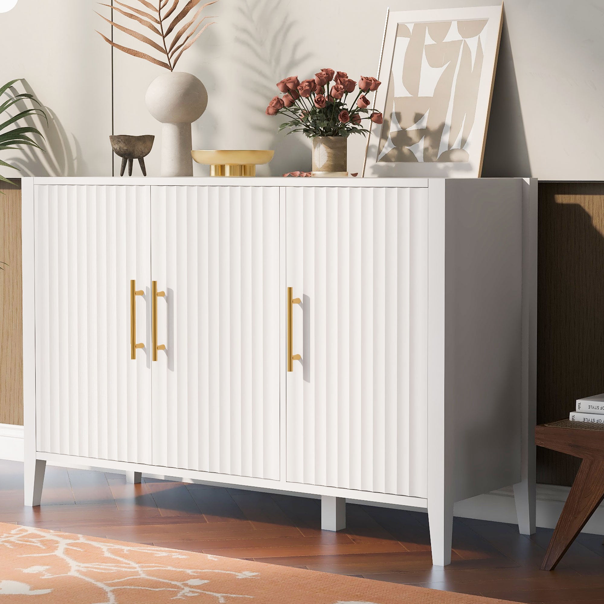 Three-Door Storage Cabinet with Metal Handles