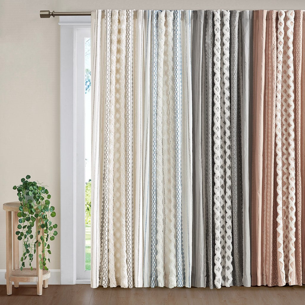 Cotton Printed Chenille Stripe Lined Curtain Panel