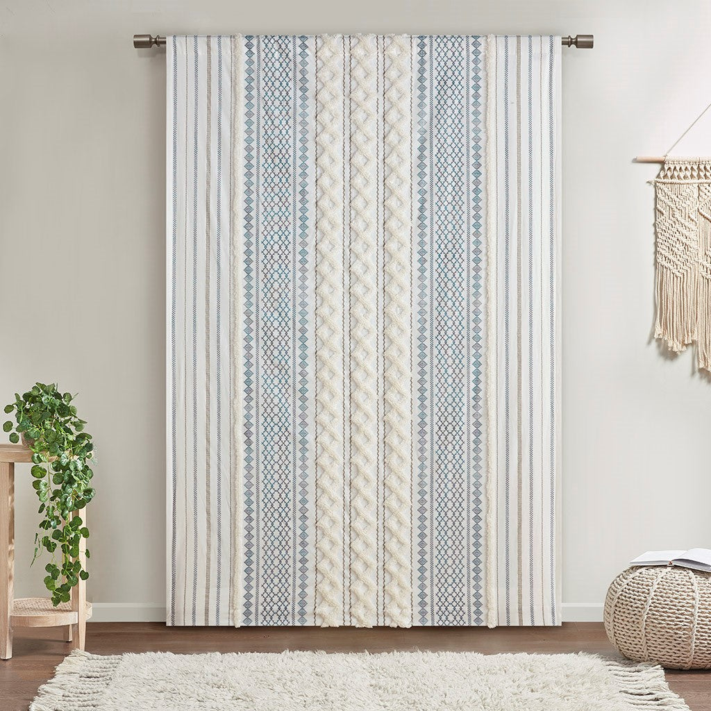 Cotton Printed Chenille Stripe Lined Curtain Panel