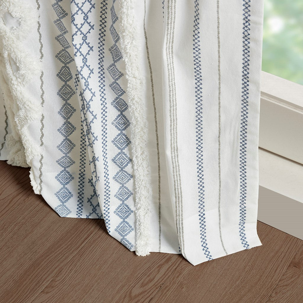 Cotton Printed Chenille Stripe Lined Curtain Panel
