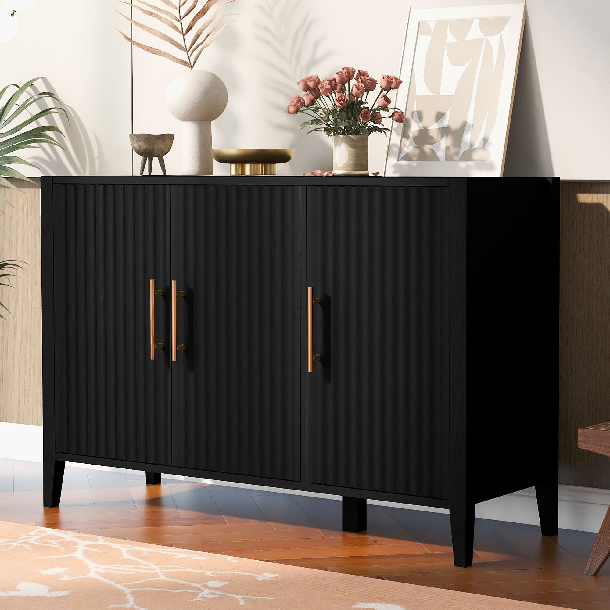 Three-Door Storage Cabinet with Metal Handles