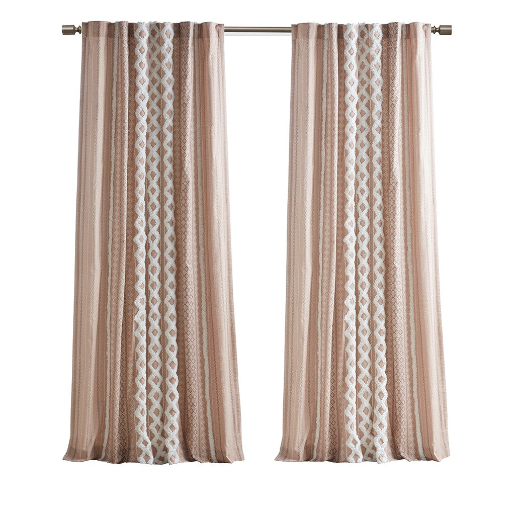 Cotton Printed Chenille Stripe Lined Curtain Panel