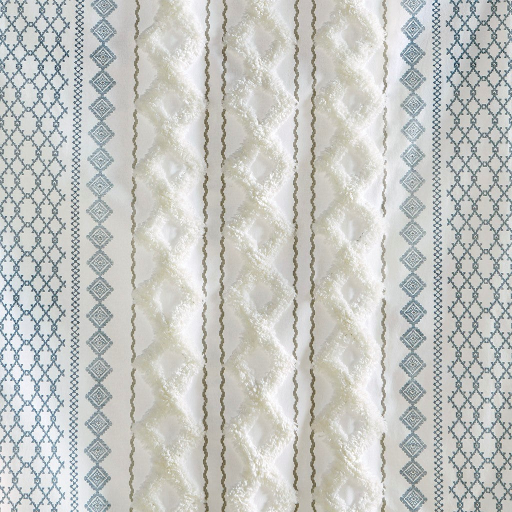 Cotton Printed Chenille Stripe Lined Curtain Panel