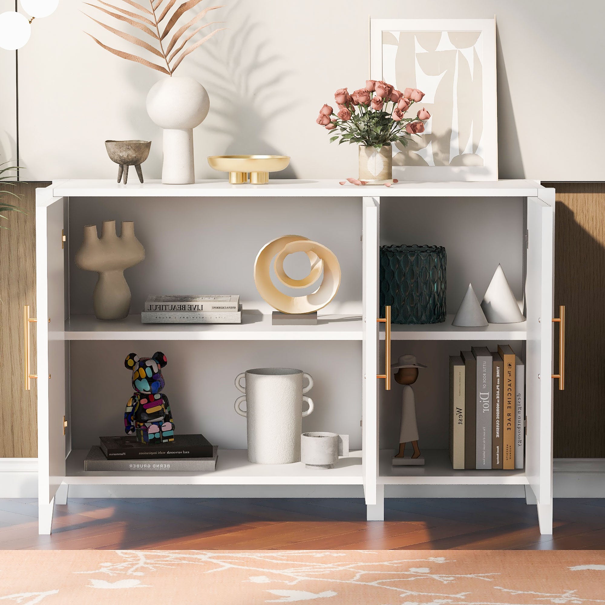 Three-Door Storage Cabinet with Metal Handles