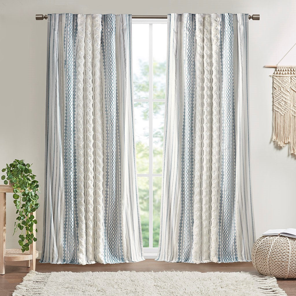 Cotton Printed Chenille Stripe Lined Curtain Panel