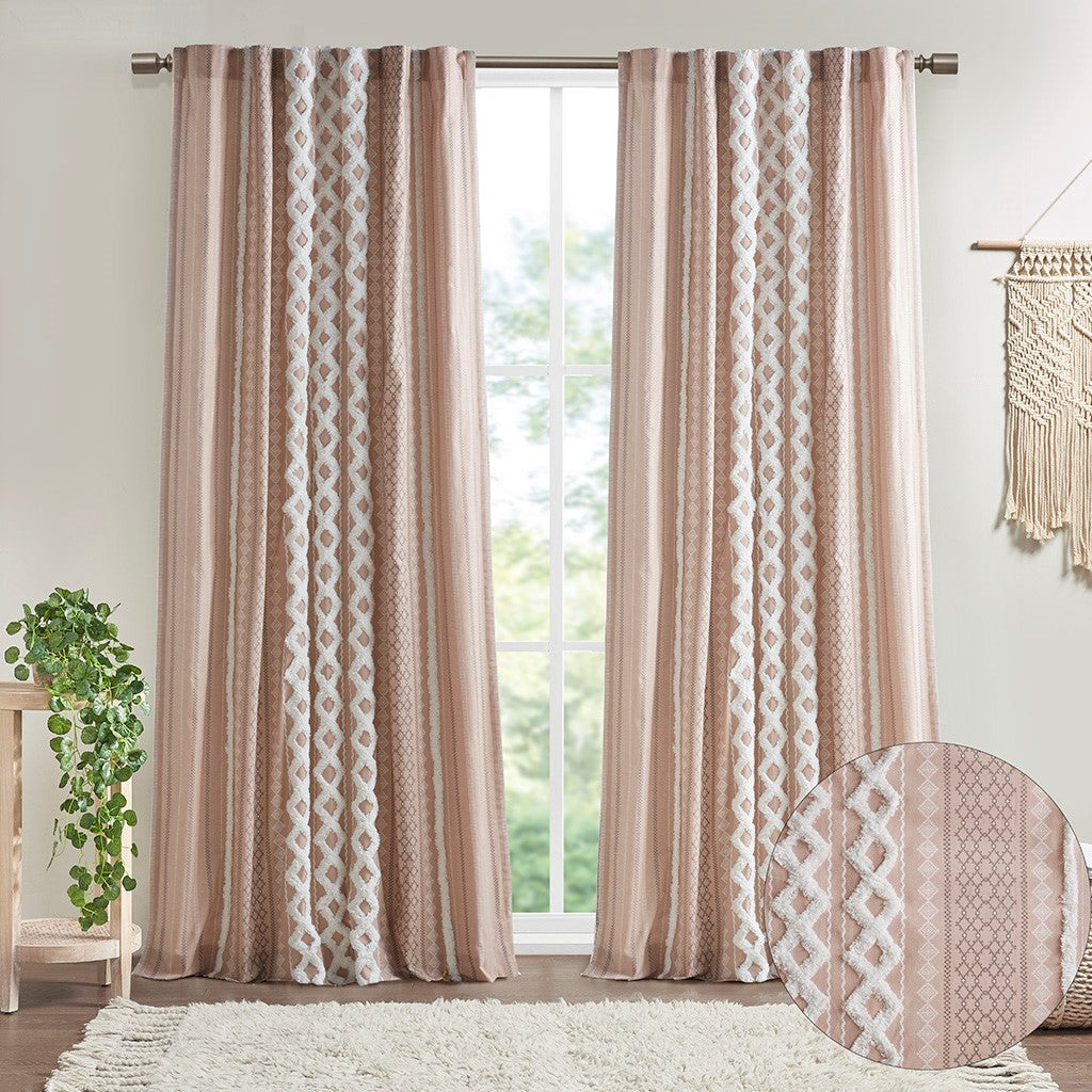 Cotton Printed Chenille Stripe Lined Curtain Panel