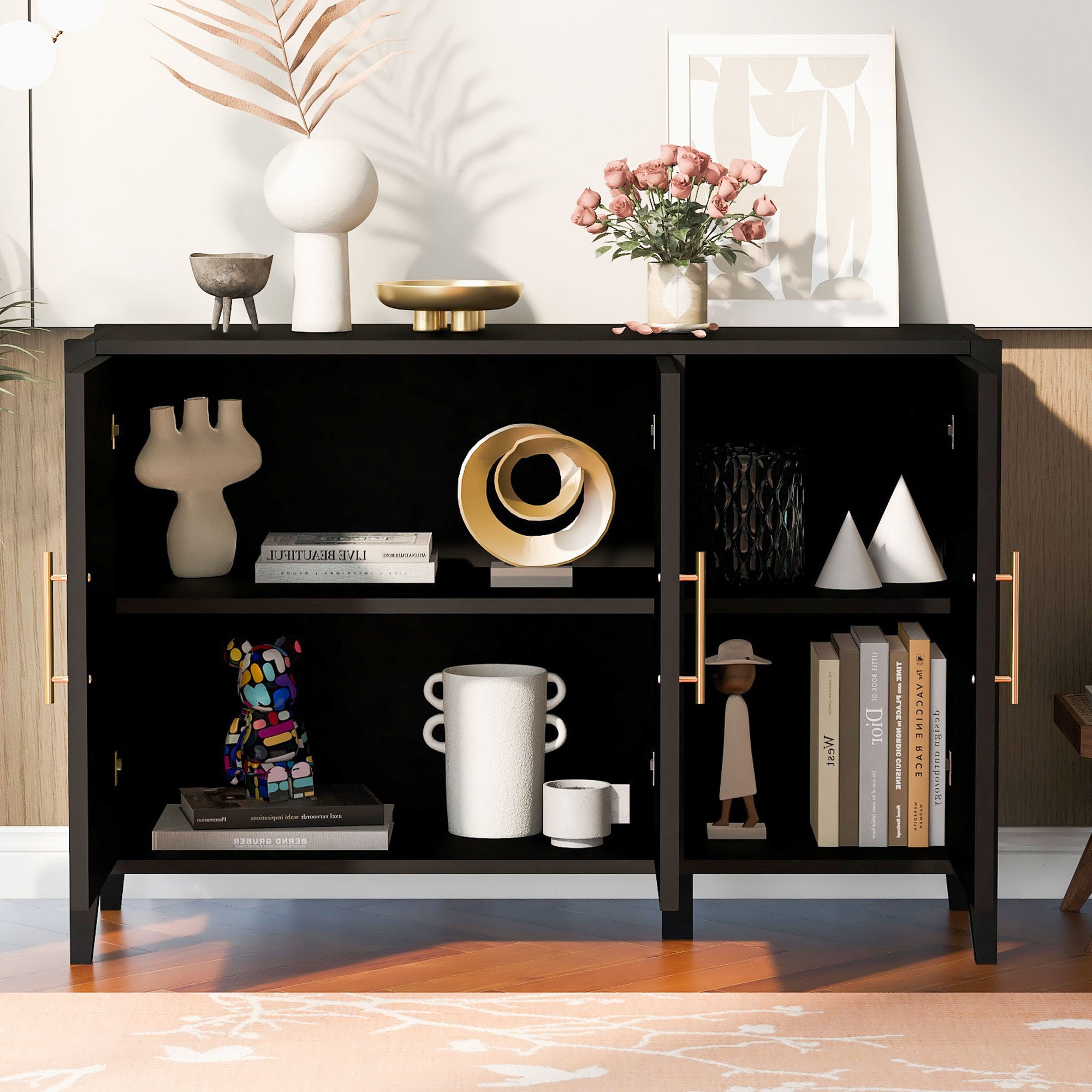 Three-Door Storage Cabinet with Metal Handles