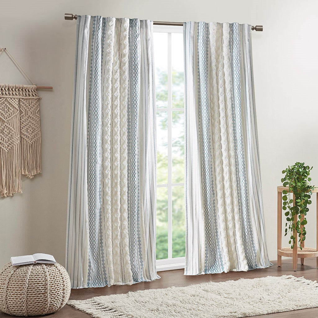 Cotton Printed Chenille Stripe Lined Curtain Panel