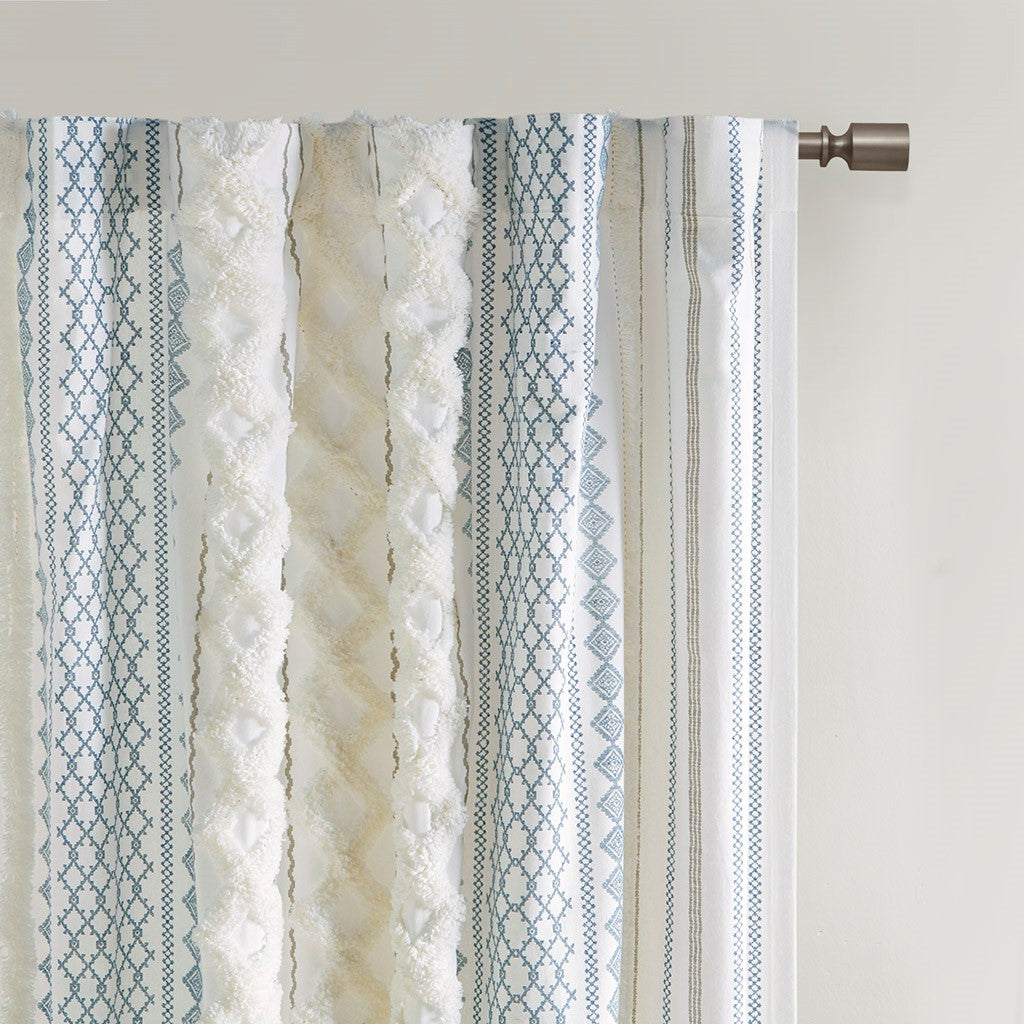 Cotton Printed Chenille Stripe Lined Curtain Panel