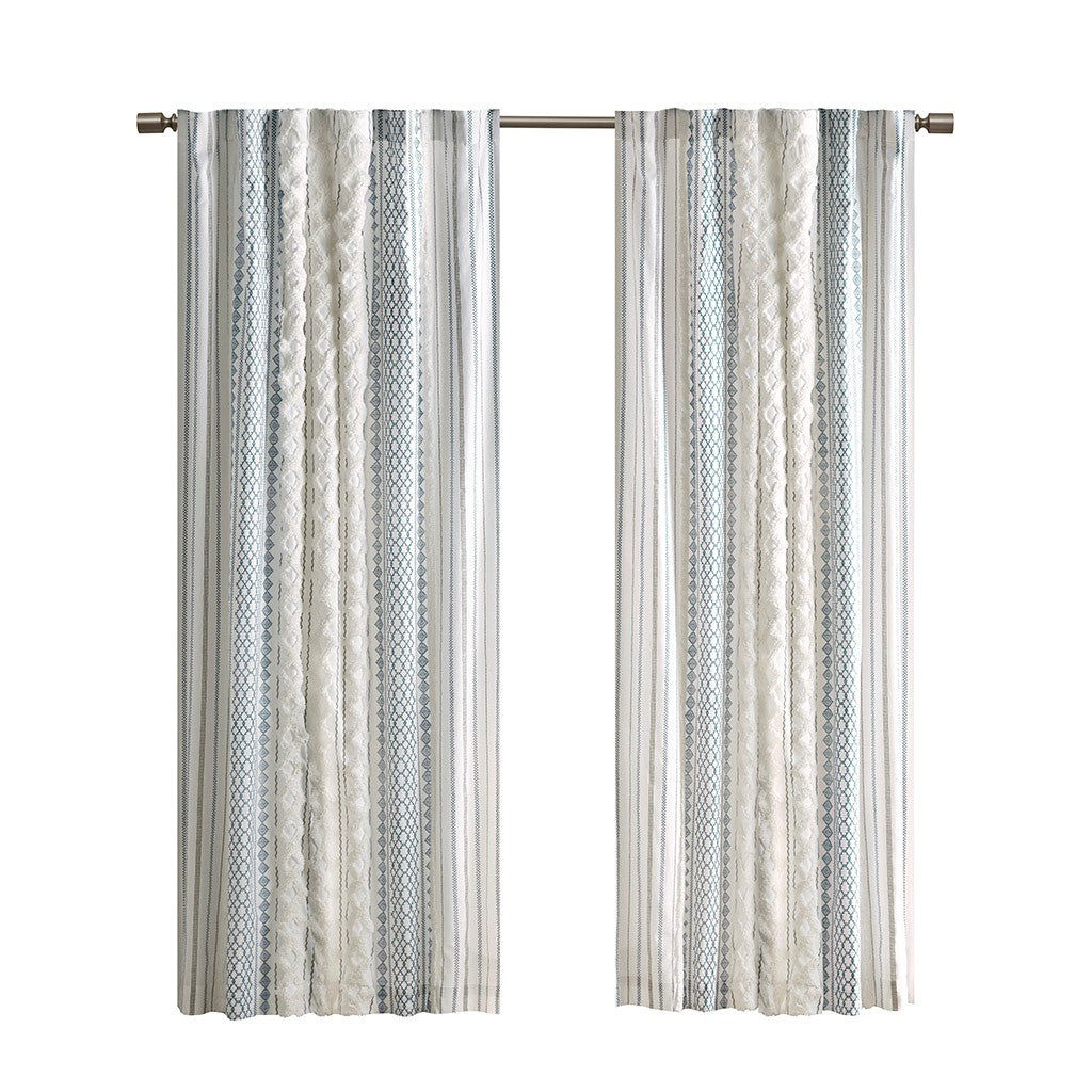 Cotton Printed Chenille Stripe Lined Curtain Panel