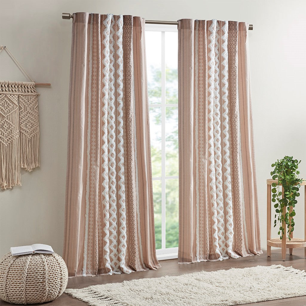 Cotton Printed Chenille Stripe Lined Curtain Panel